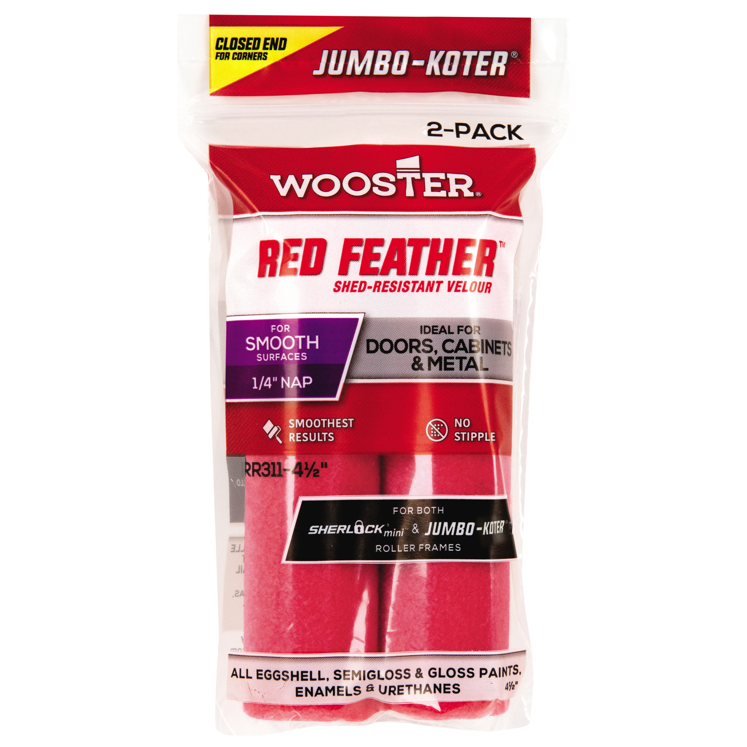 Wooster Red Feather Velour 4-1/2 in. W X 1/4 in. Mini Paint Roller Cover 2 pk
