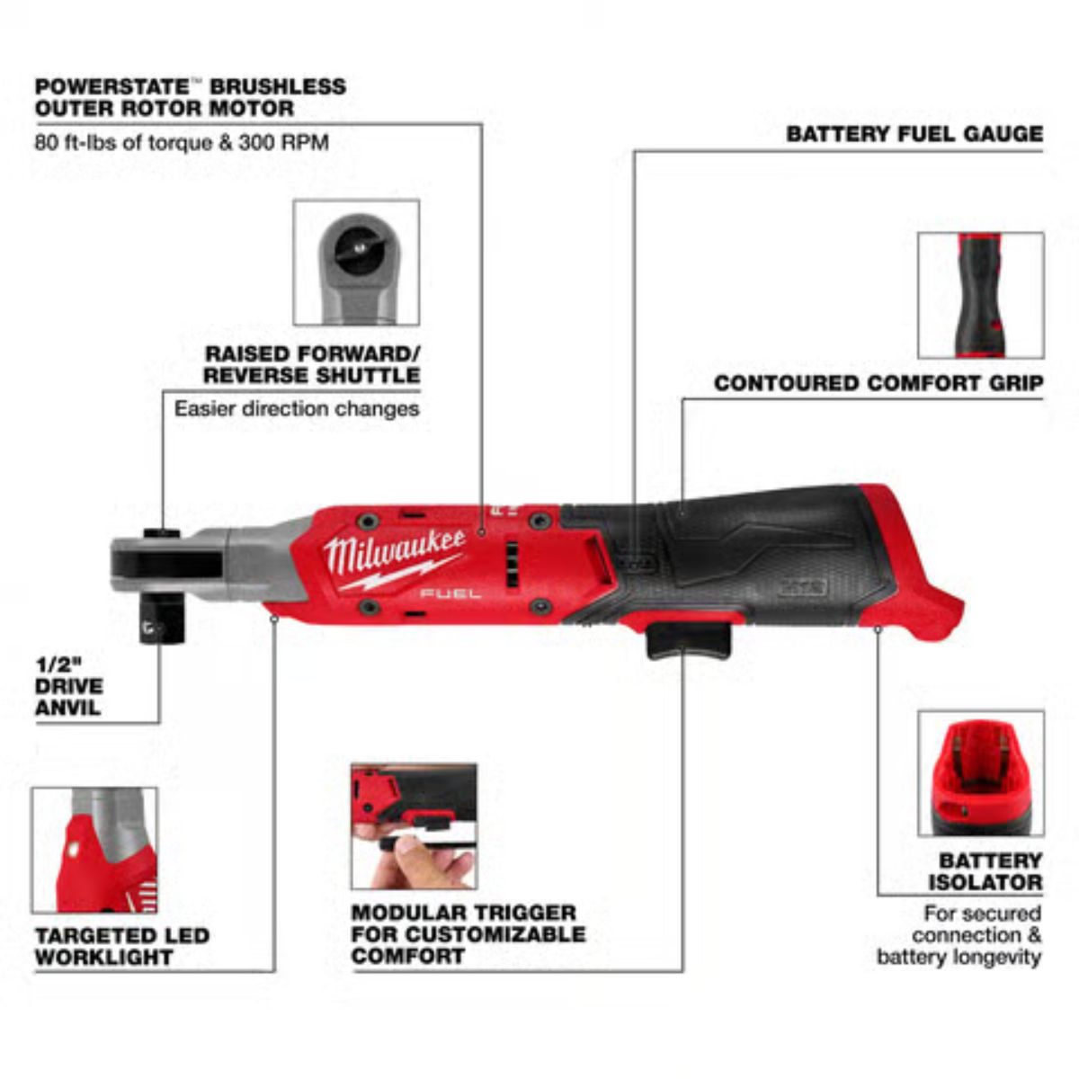 Milwaukee M12 FUEL 1/2 in. Brushless Cordless Ratchet Tool Only