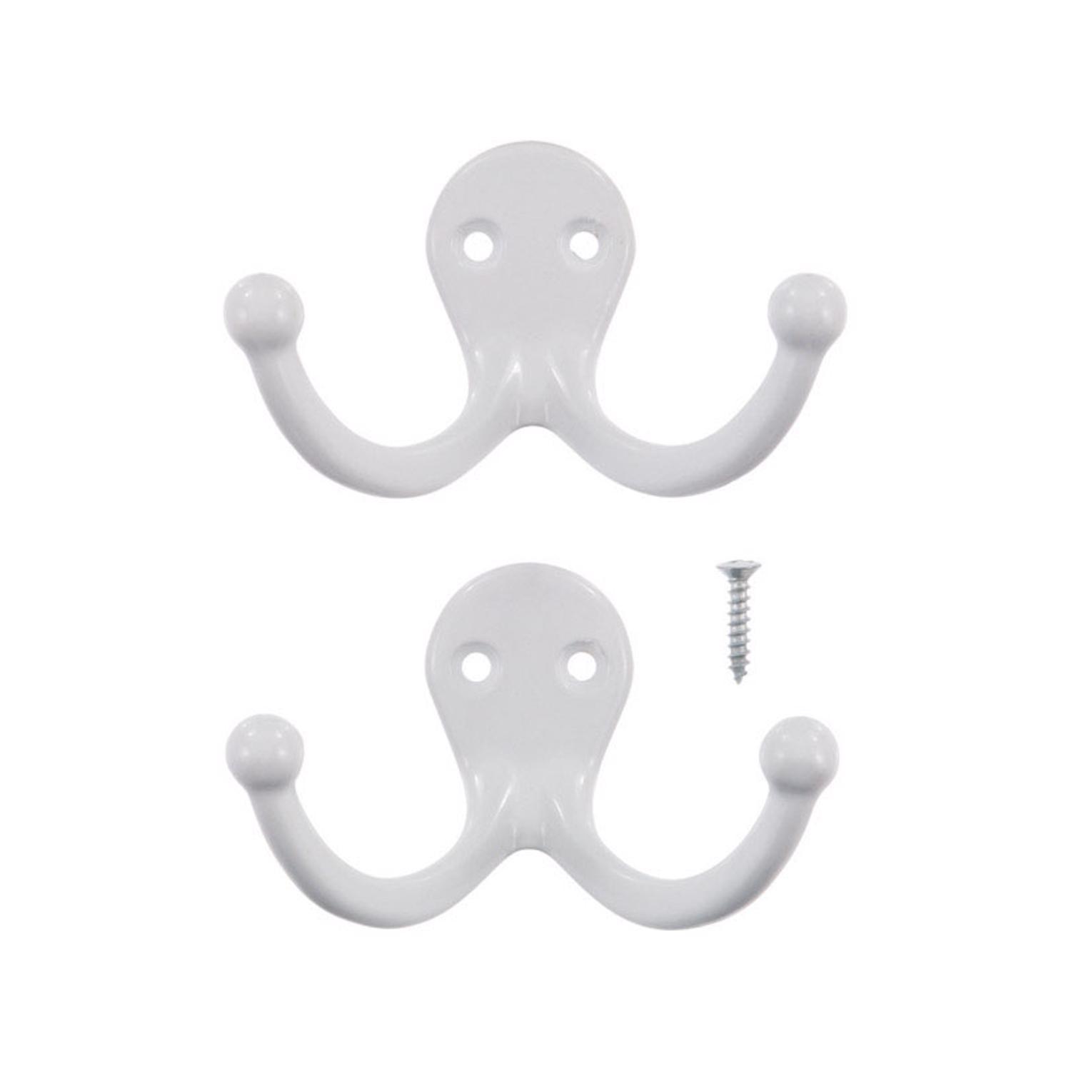 Ace 1-3/4 in. L Painted White Metal Small Double Garment Hook 2 pk