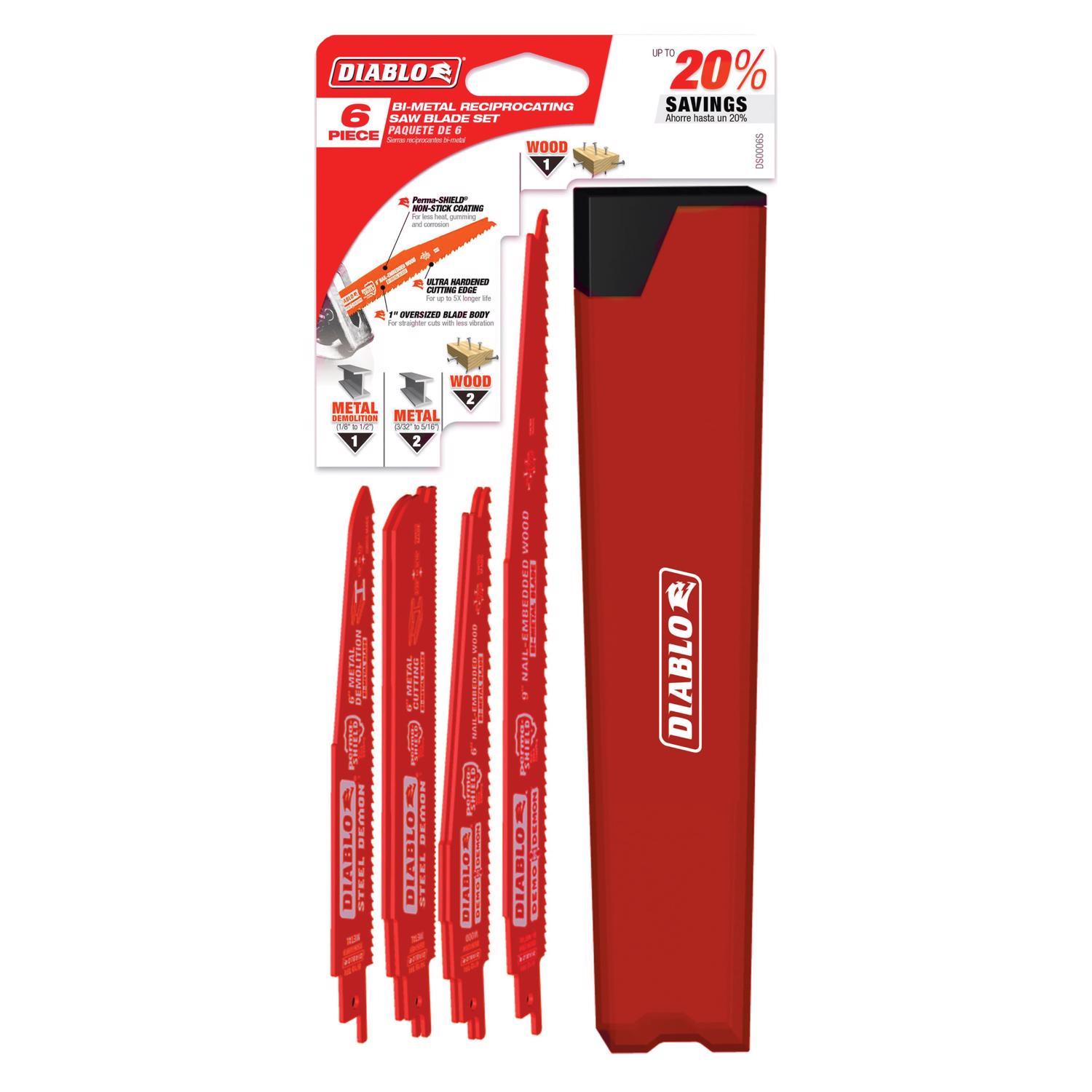 Diablo 6 and 9 in. Bi-Metal Reciprocating Saw Blade Set Multi TPI 6 pc