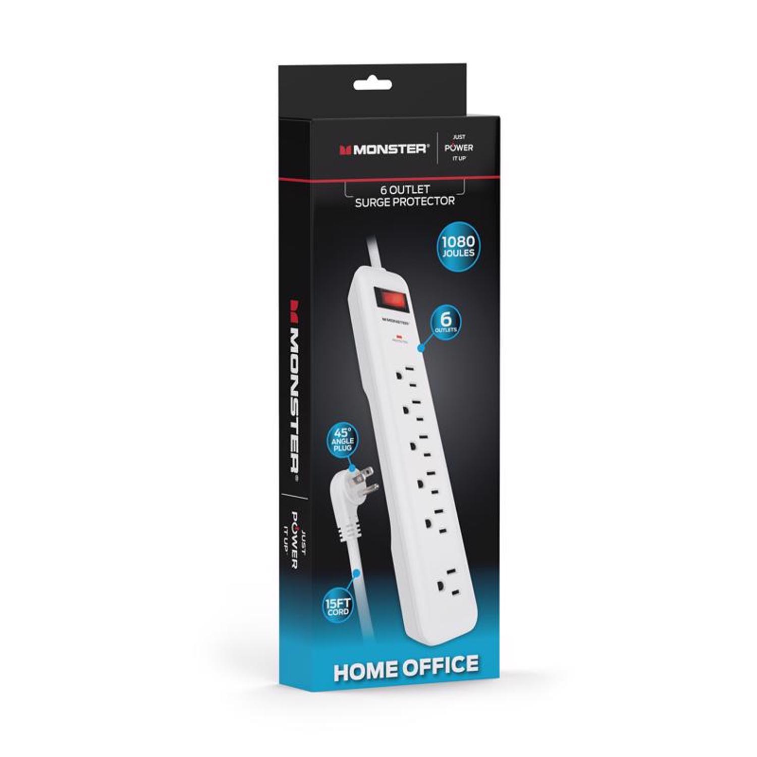 Monster Just Power It Up 15 ft. L 6 outlets Surge Protector White 1080 J