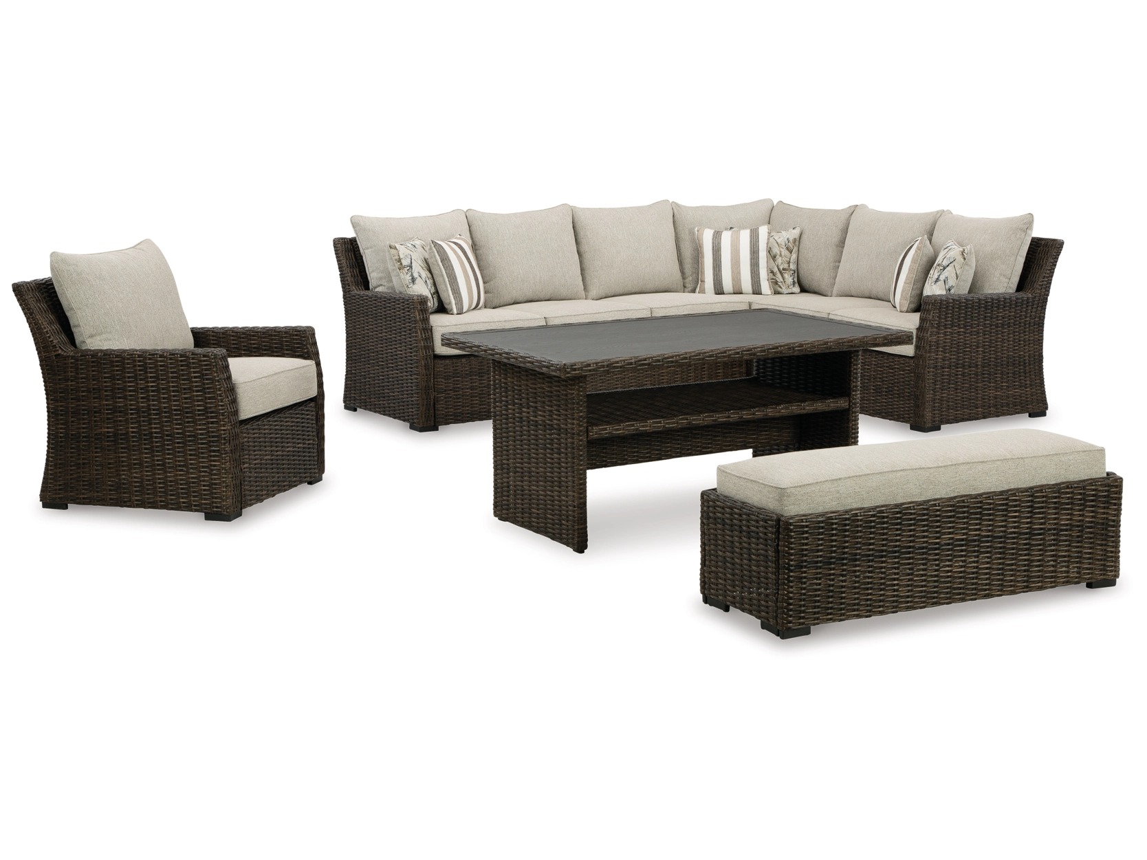 Ashley Brook Brook Ranch Outdoor Sectional Set with Lounge Chair and Coffee Table