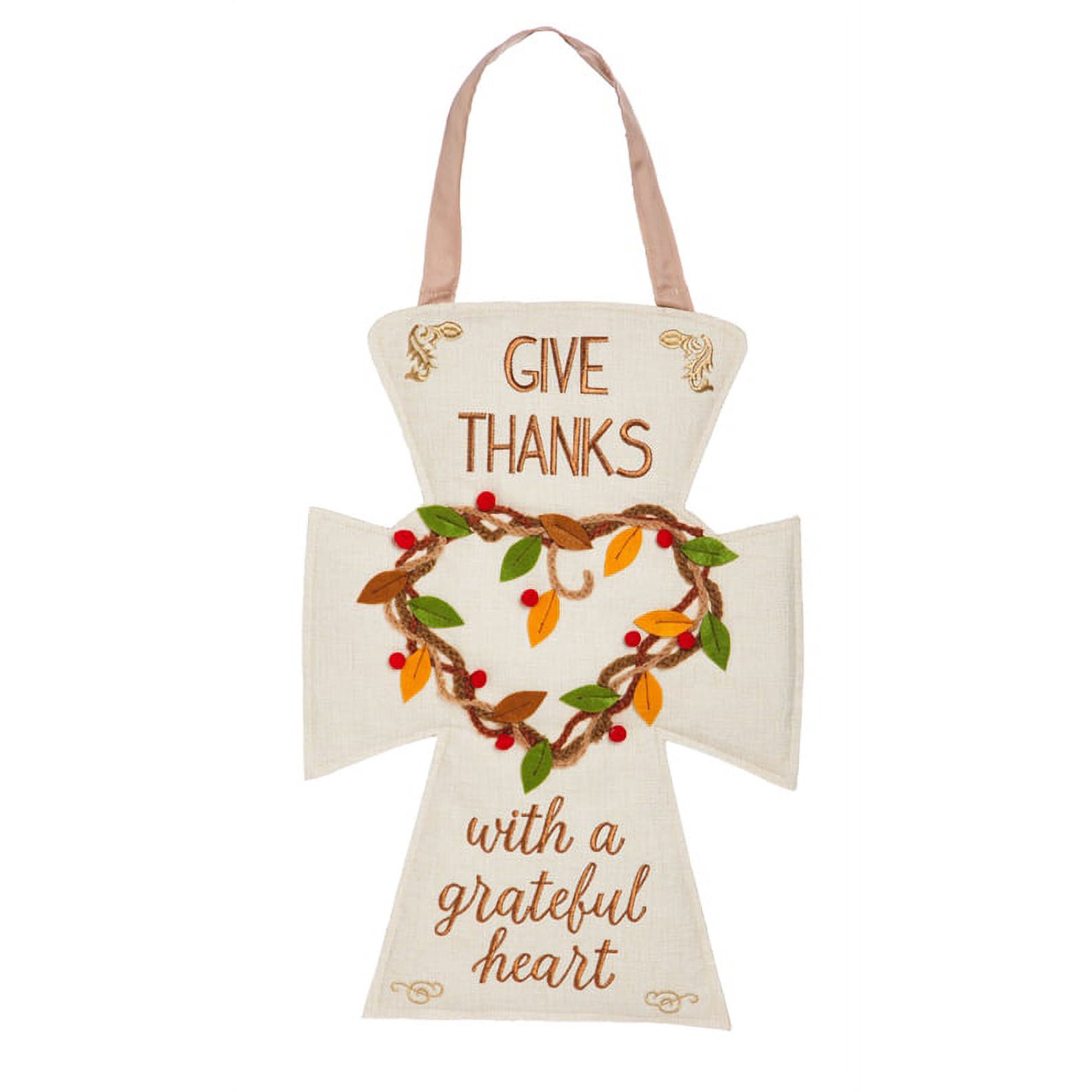 Evergreen Give Thanks Cross Felt Door Decor 