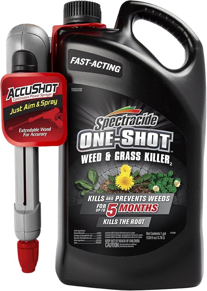 Spectracide One-Shot Weed and Grass Killer with AccuShot Sprayer, 1 Gallon, One application kills and prevents weeds for up to 5 months