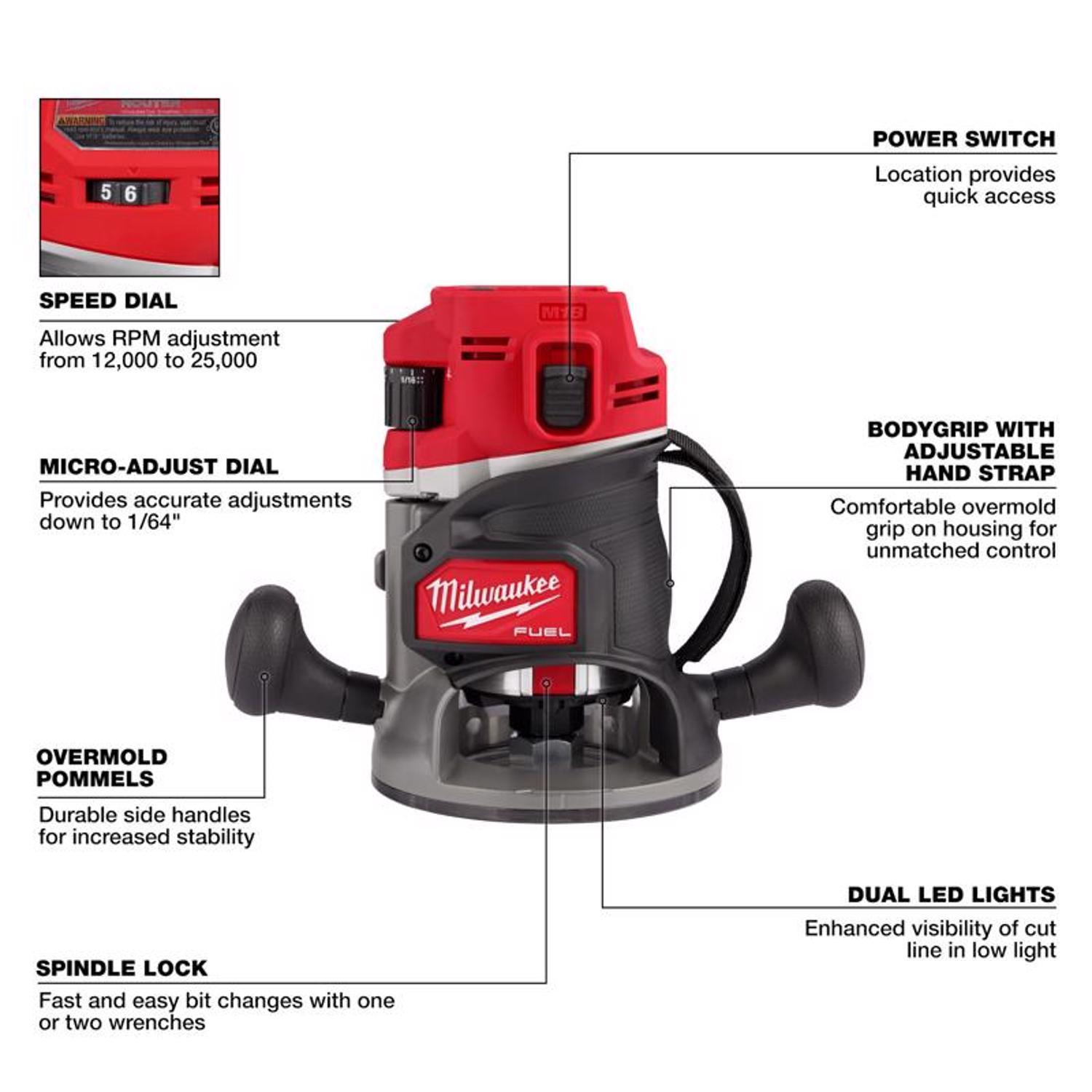 Milwaukee M18 FUEL 6 amps 2.25 HP Cordless Router Tool Only