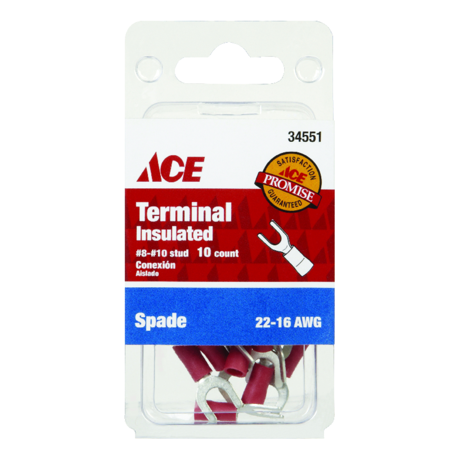 Ace Insulated Wire Spade Terminal Red 10 pk