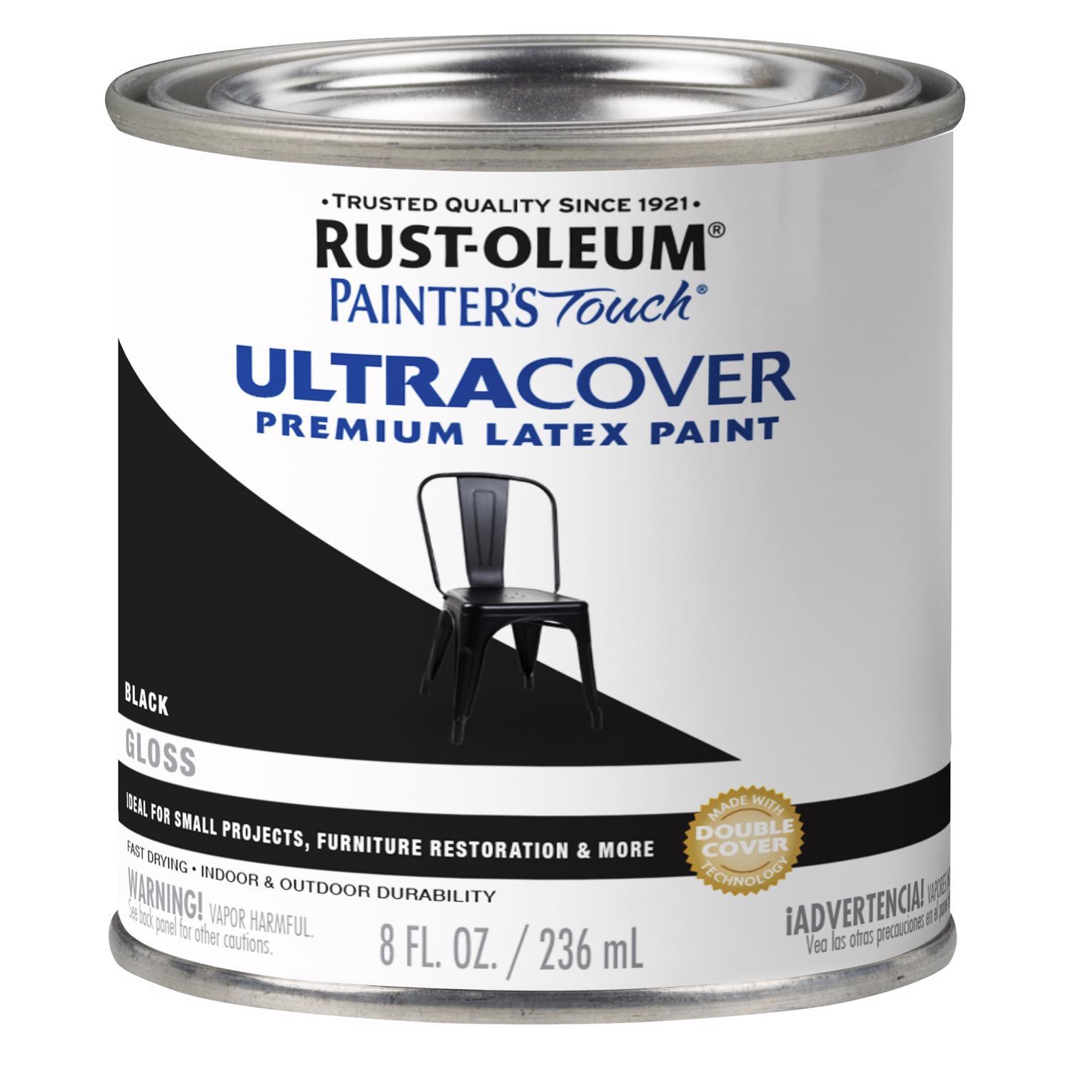 Rust-Oleum Painters Touch Gloss Black Water-Based Ultra Cover Paint Exterior and Interior 0.5 pt