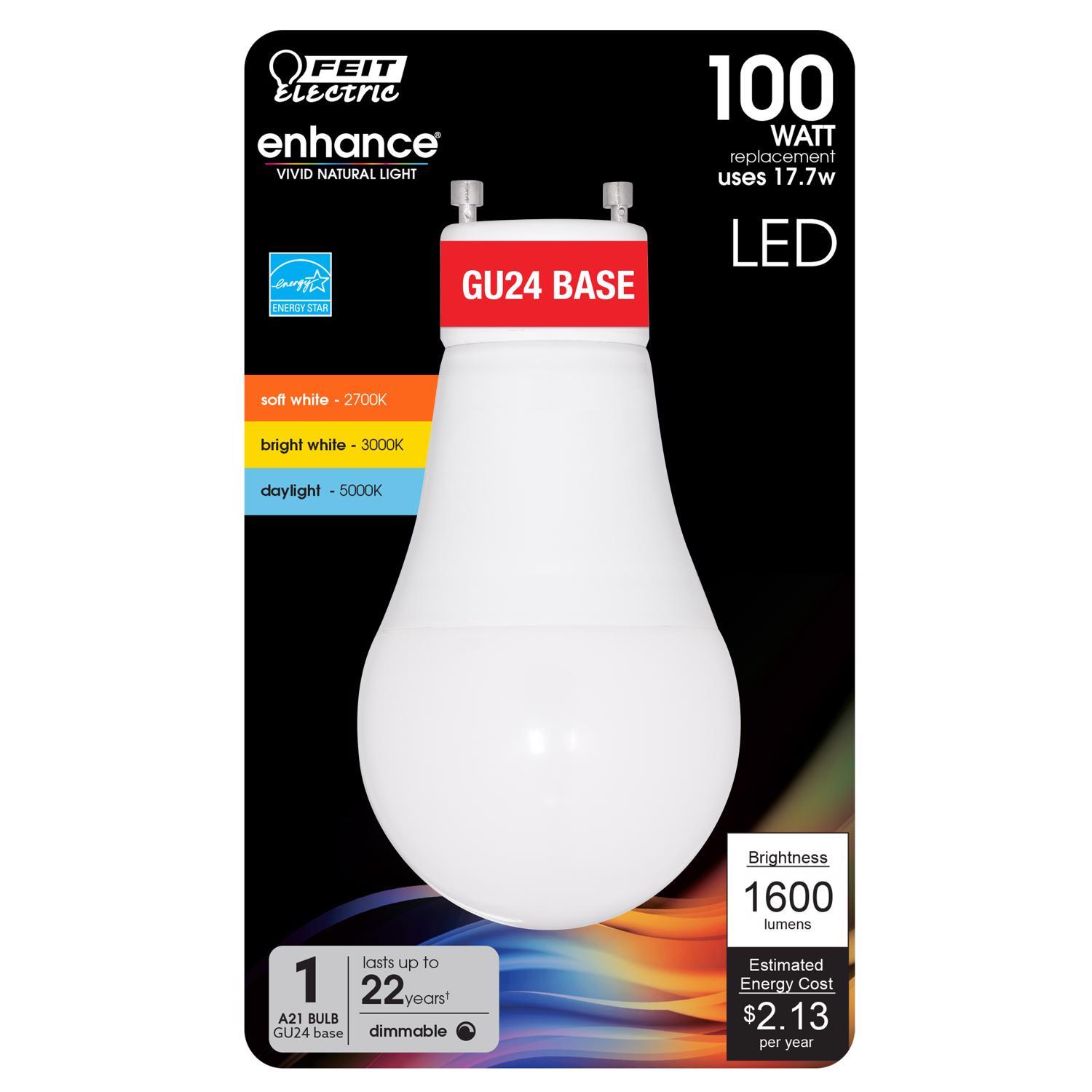 Feit A21 GU24 LED Bulb Adjustable White 100 Watt Equivalence 1 Pack