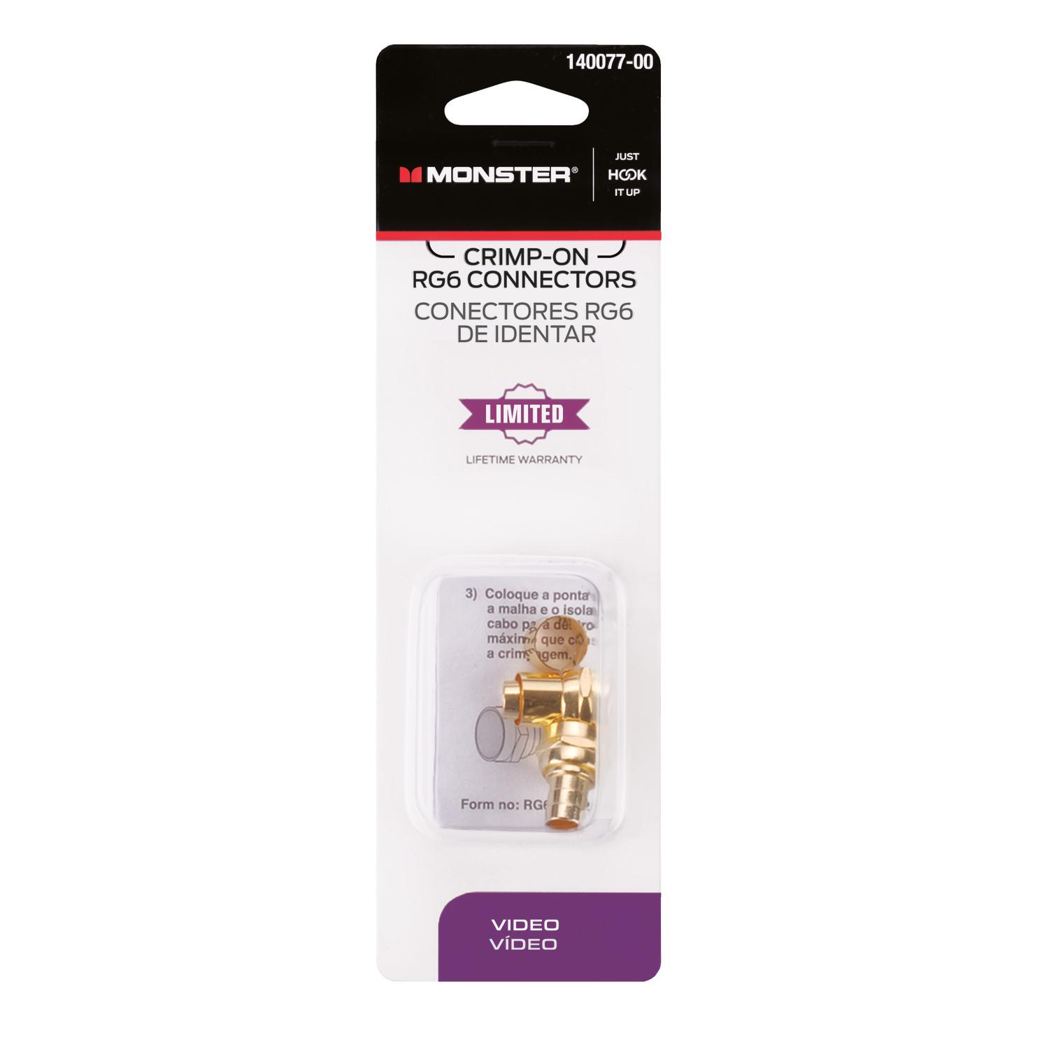 Monster Just Hook It Up Crimp-On RG6 Coaxial Connector 2 pk