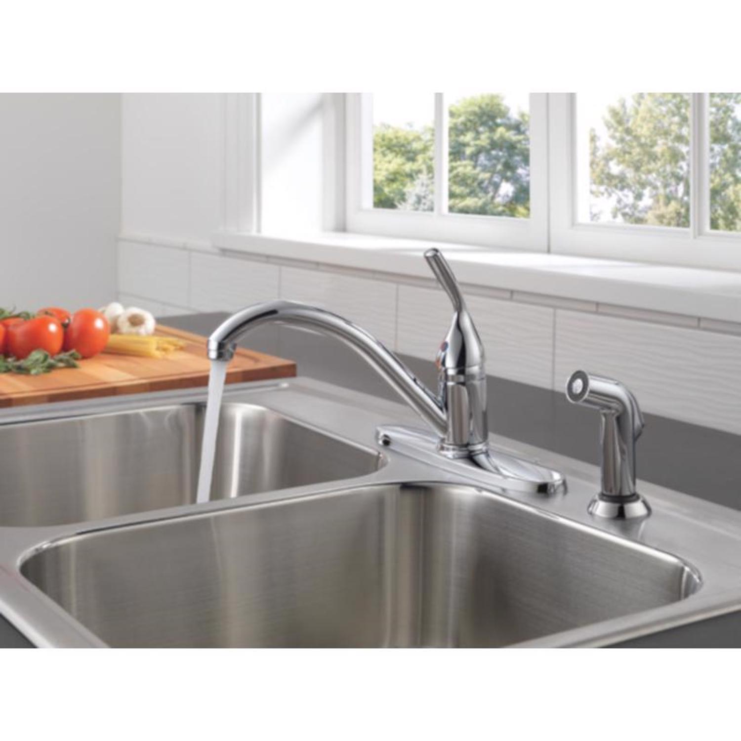 Delta Classic One Handle Stainless Steel Kitchen Faucet Side Sprayer Included
