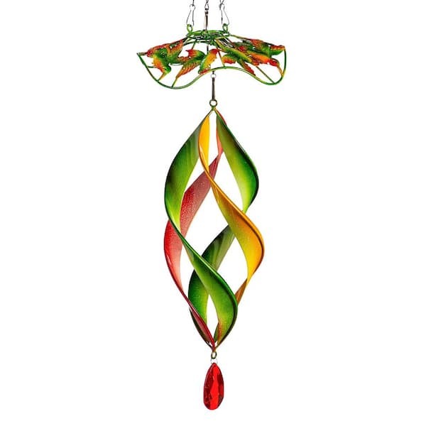 Evergreen 31 in. H Red and Green Metal Floral Wind Spinner