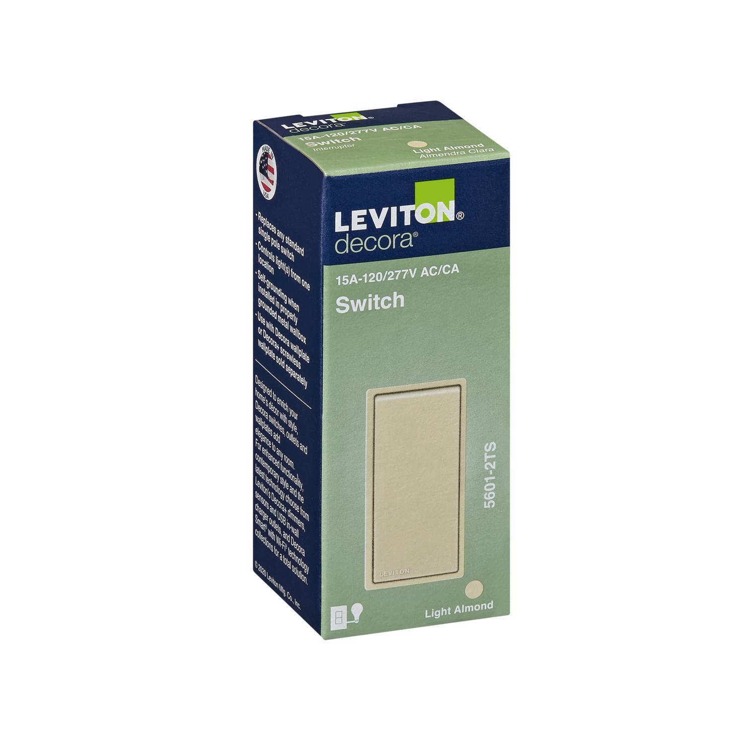 Leviton Decora 15 amps Single Pole Rocker AC Quiet Switch Light Almond 1 pk