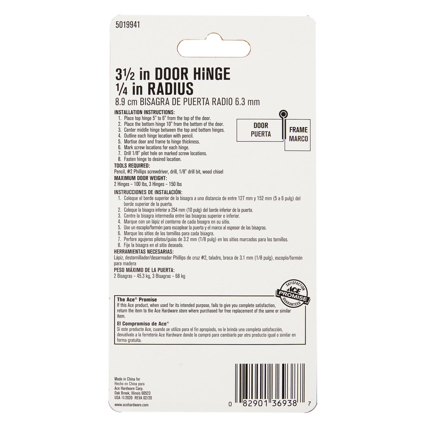 Ace 3-1/2 in. L Chrome Residential Door Hinge 1 pk