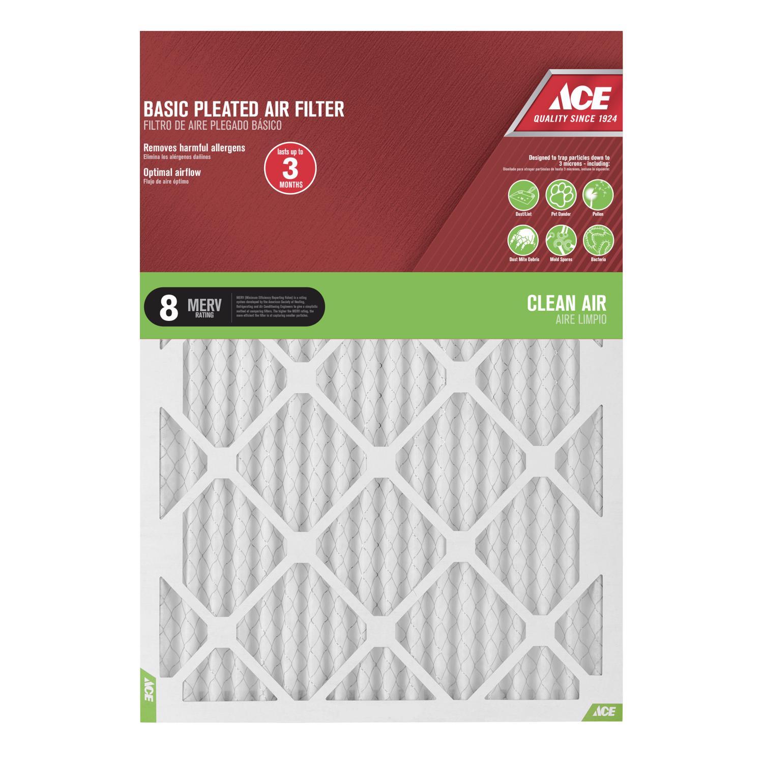 Ace 16 in. W X 25 in. H X 1 in. D Synthetic 8 MERV Pleated Air Filter 1 pk