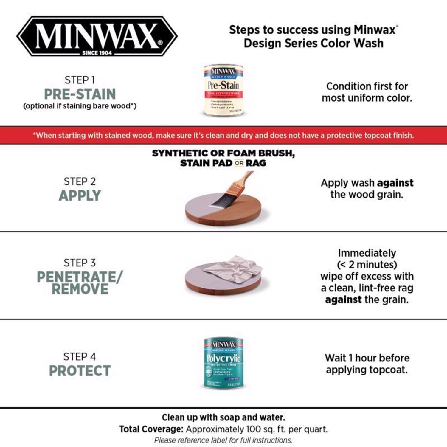 Minwax Color Wash Transparent White Wash Water-Based Wood Stain 1 qt