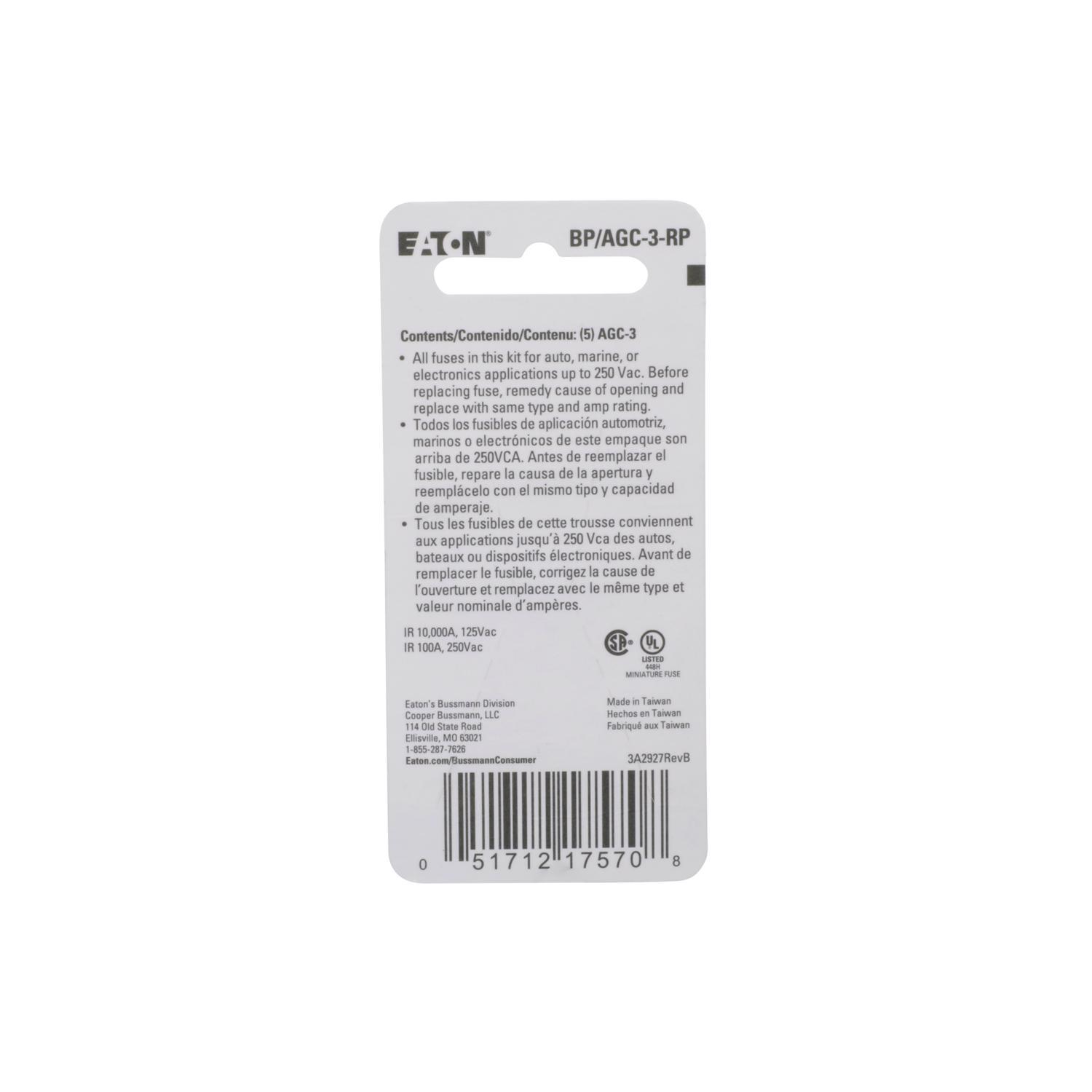 Bussmann 3 amps AGC Clear Blade Fuse 5 pk
