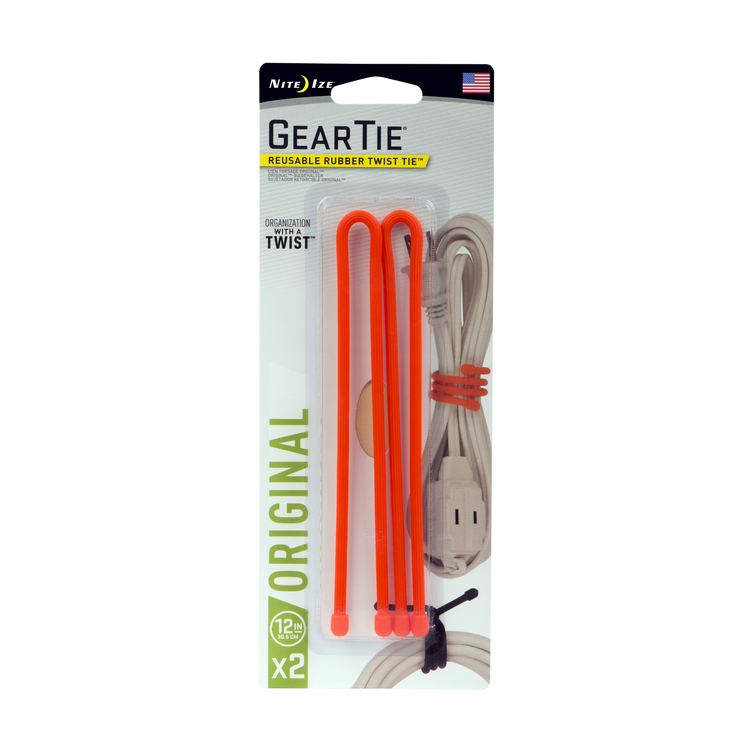 Nite Ize Gear Tie 12 in. L Orange Twist Ties 2 pk