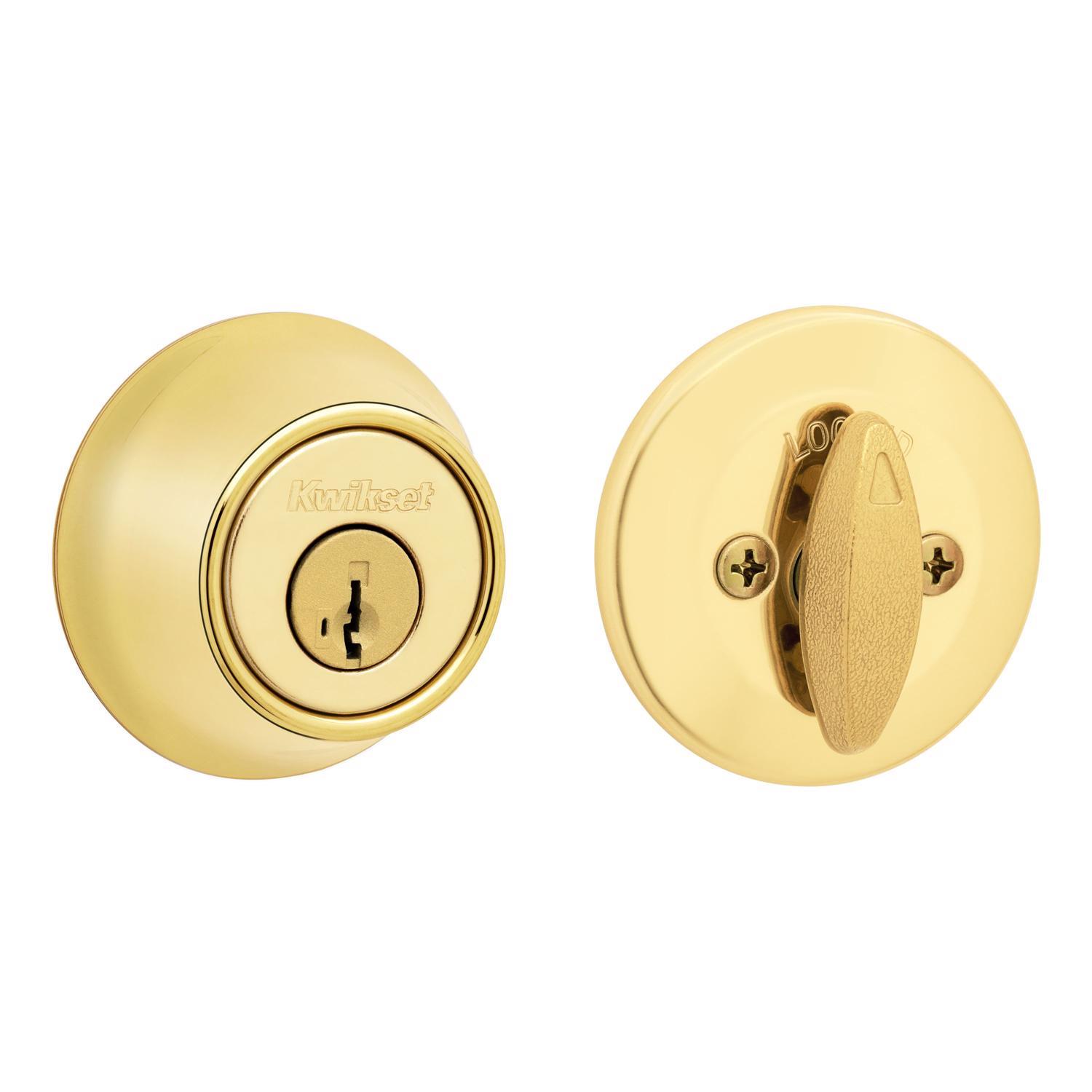 Kwikset SmartKey Security Polished Brass Metal Single Cylinder Deadbolt