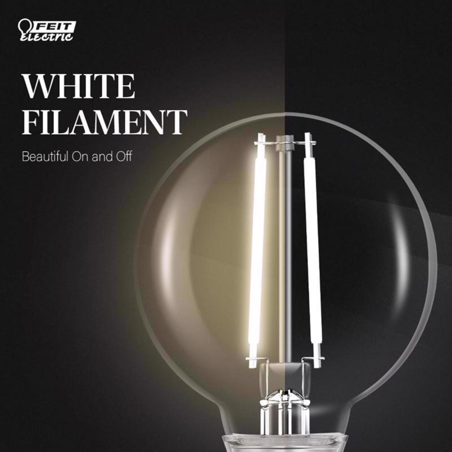 Feit White Filament G16.5 E12 (Candelabra) Filament LED Bulb Soft White 60 Watt Equivalence 2 pk