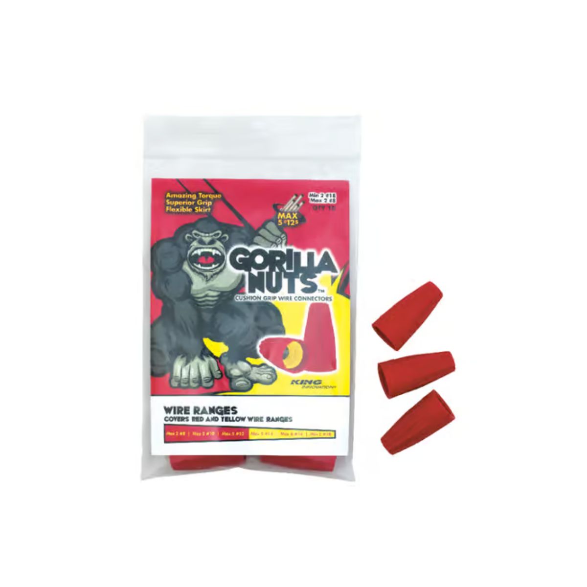 King Innovation Gorilla Nuts 18-8 AWG Copper Wire Wire Connector Red/Yellow 10 Pack