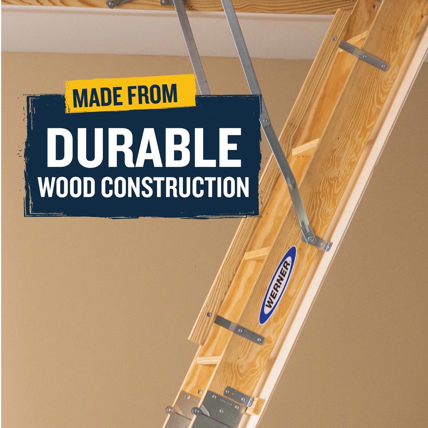 Werner 8.9 To 10 ft. Ceiling 25 in. x 54 in. Wood Attic Ladder Type I 250 lb. capacity