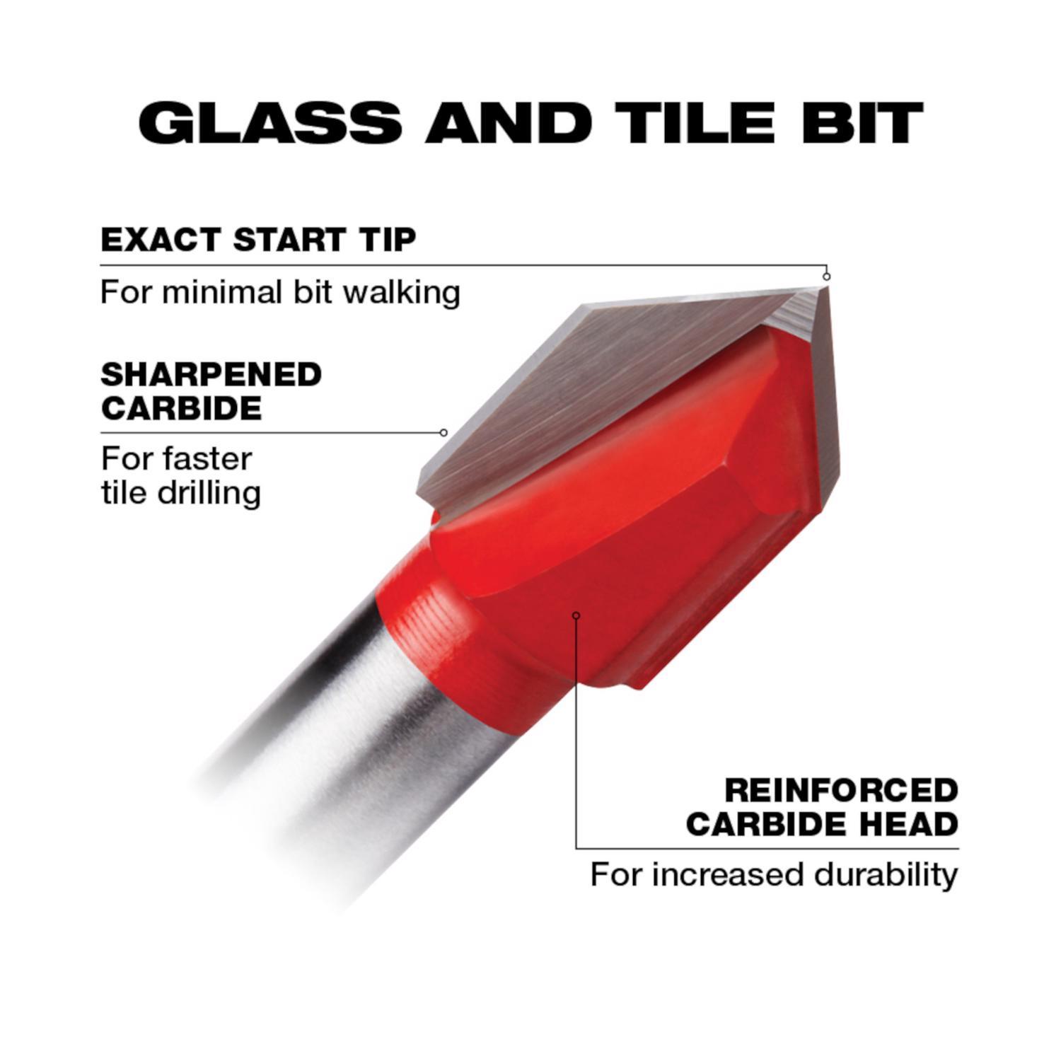 Milwaukee 1/2 in. X 3.75 in. L Carbide Tipped Glass/Tile Drill Bit 3-Flat Shank 1 pc