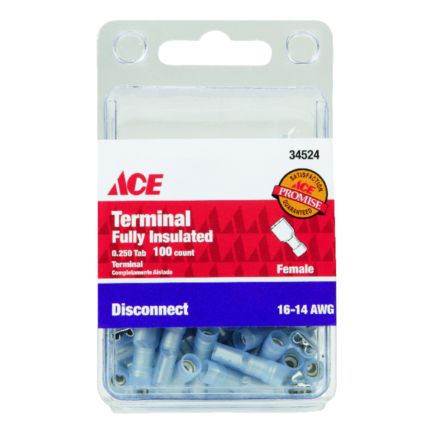 Ace Insulated Wire Female Disconnect Blue 100 pk