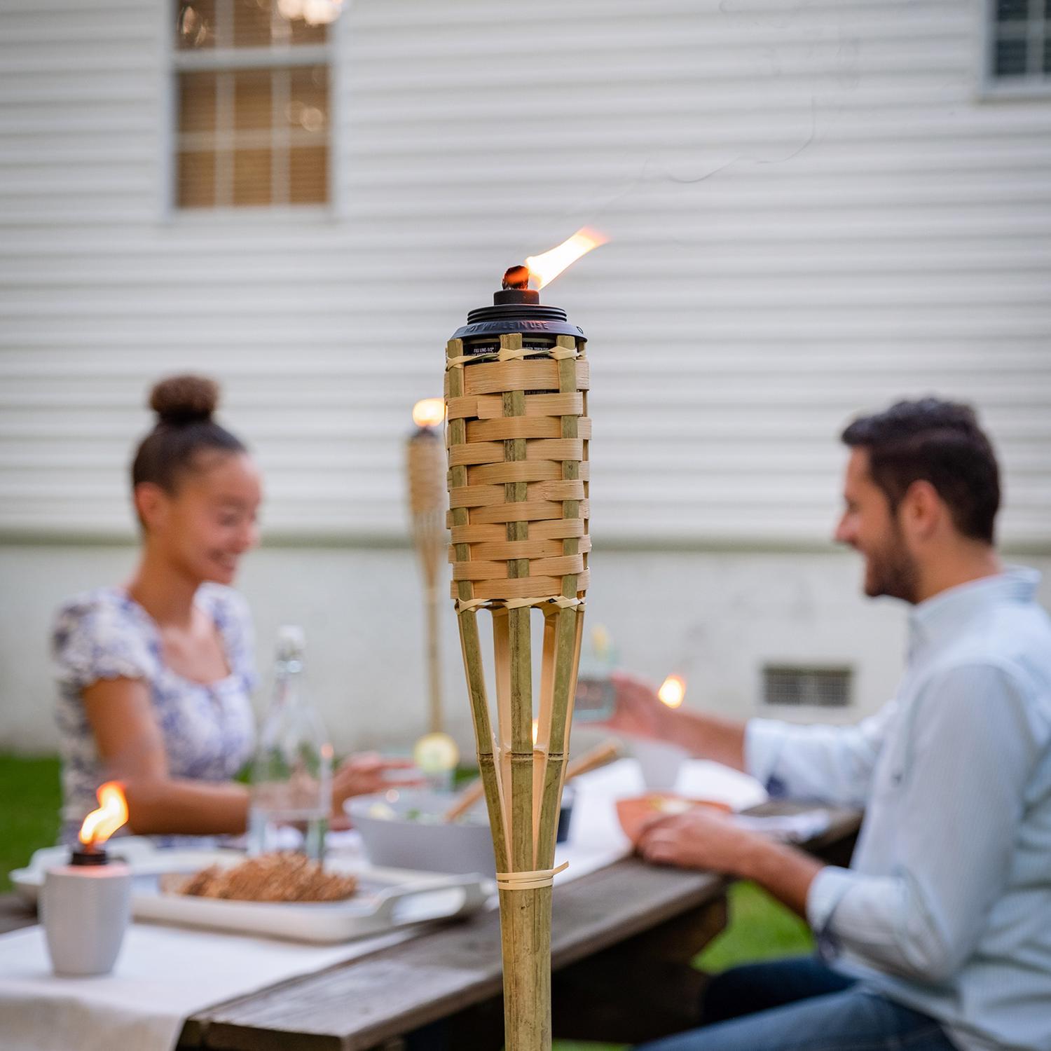 TIKI Easy Pour Brown Bamboo 57 in. Classic Weave Outdoor Torch 1 pc