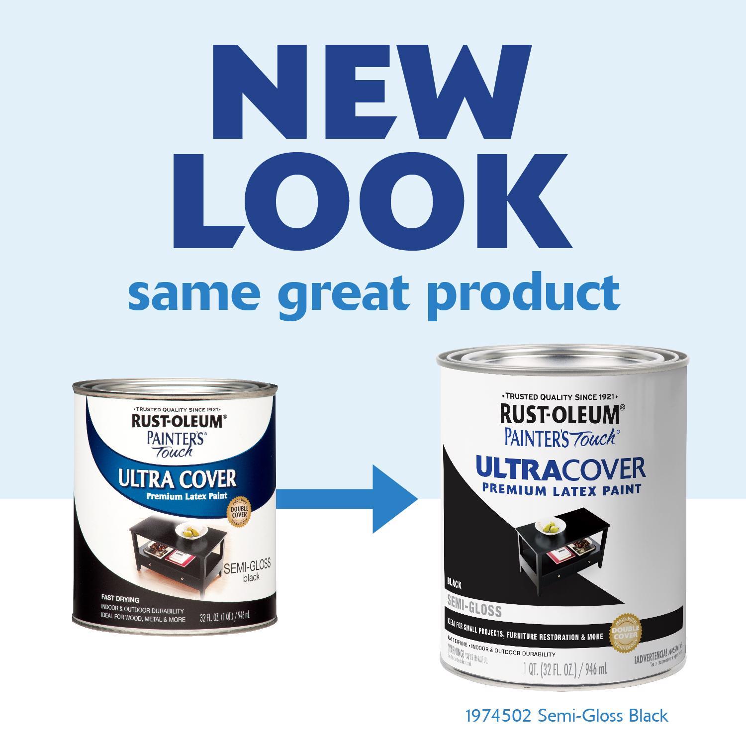 Rust-Oleum Painters Touch Ultra Cover Semi-Gloss Black Water-Based Paint Exterior and Interior 1 qt
