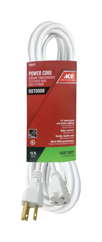 Ace Outdoor 15 ft. L White Extension Cord 16/3 SJTW