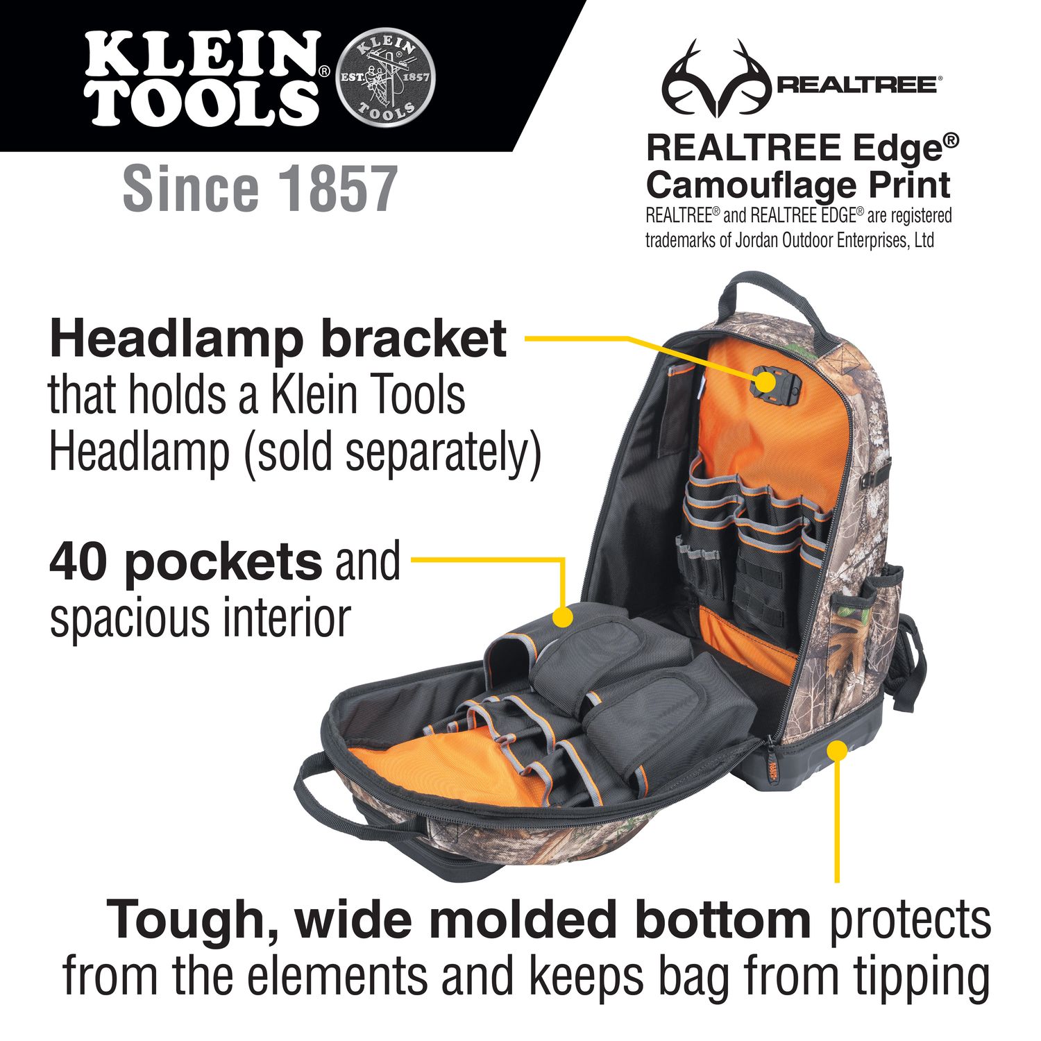 Klein Tradesman Pro XL Tool Bag Backpack, 40 Pockets, Camo
