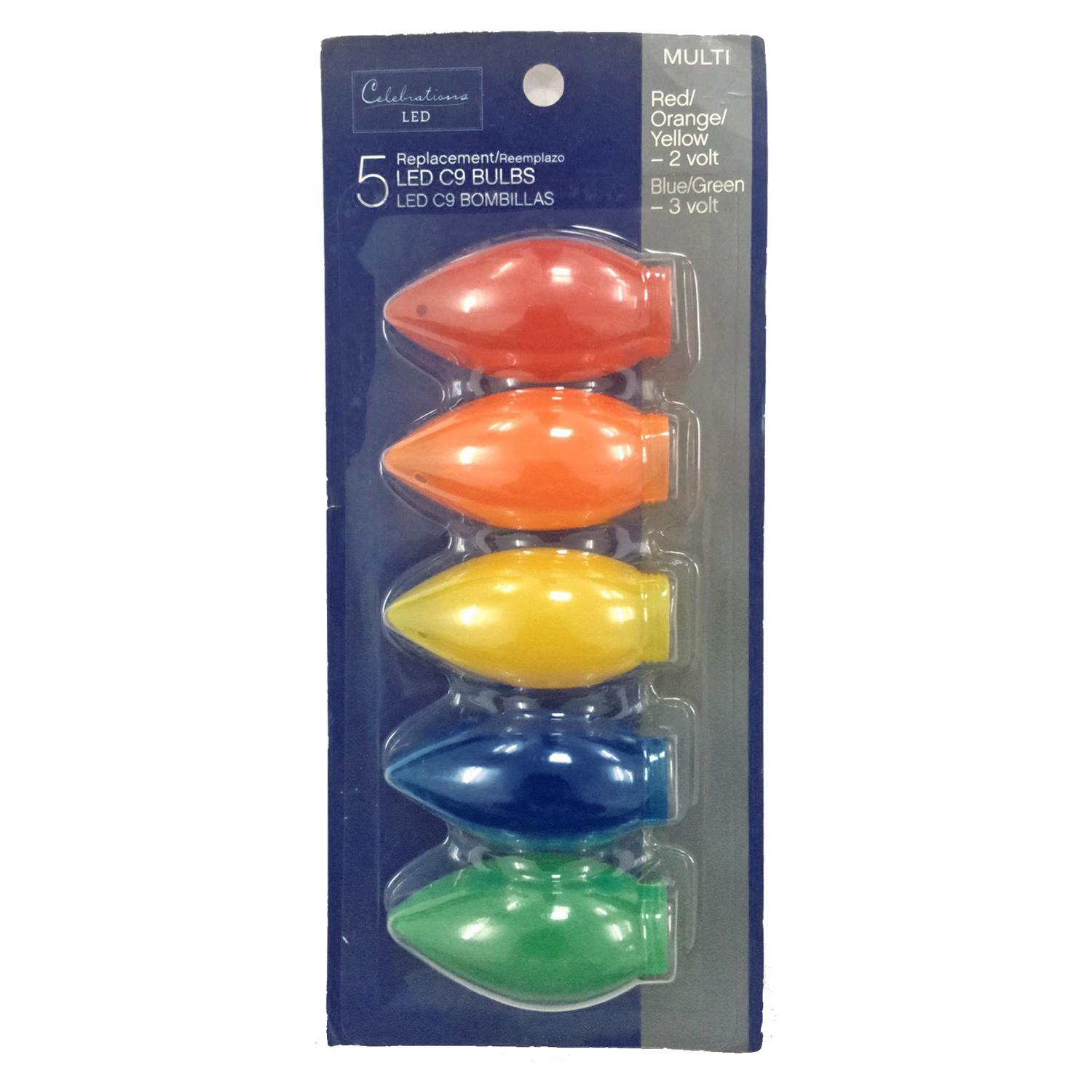 Celebrations Blue LED C9 Multicolored 5 ct Replacement Christmas Light Bulbs