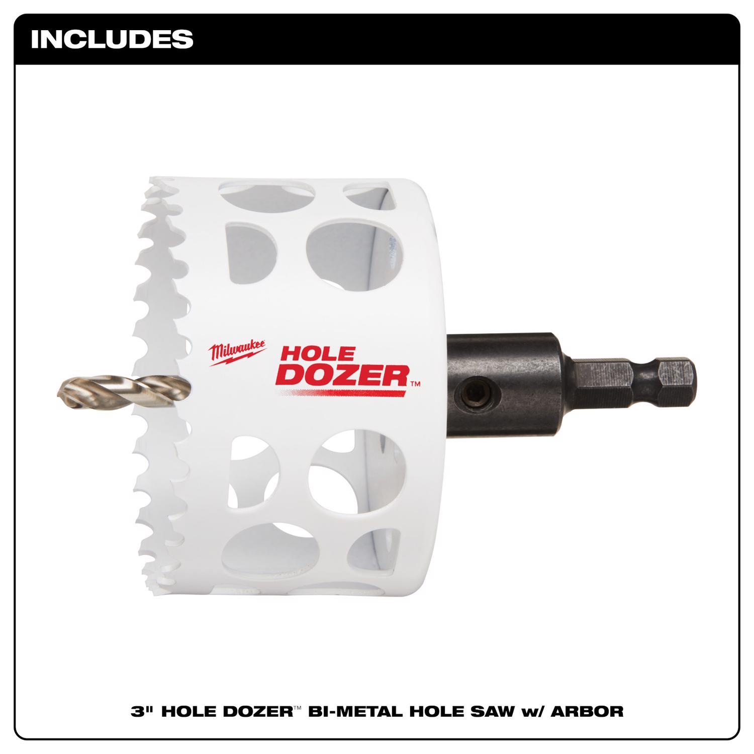 Milwaukee Hole Dozer 3 in. Bi-Metal 3.5 in. L X 1/4 in. D Hole Saw with Arbor and Pilot Bit Arbor In