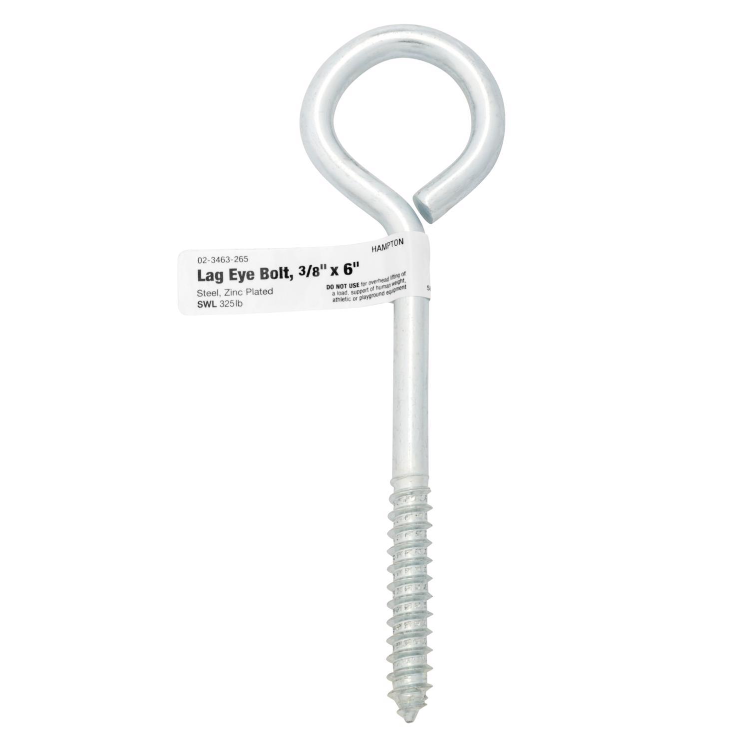 Hampton 3/8 in. X 6 in. L Zinc-Plated Steel Lag Thread Eyebolt