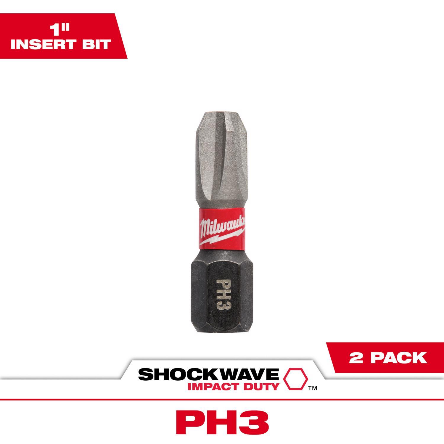 Milwaukee Shockwave Phillips #3 X 1 in. L Screwdriver Bit Steel 2 pk