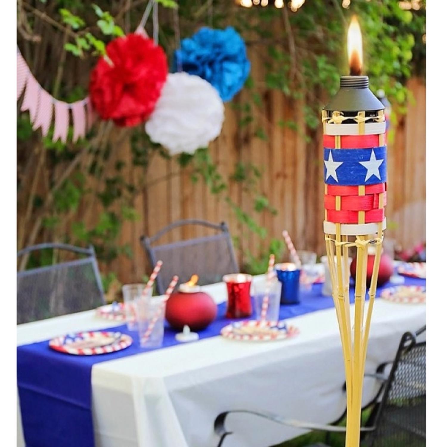 TIKI Easy Pour Multi-color Bamboo 57 in. American Flag Bamboo Torch 1 pc