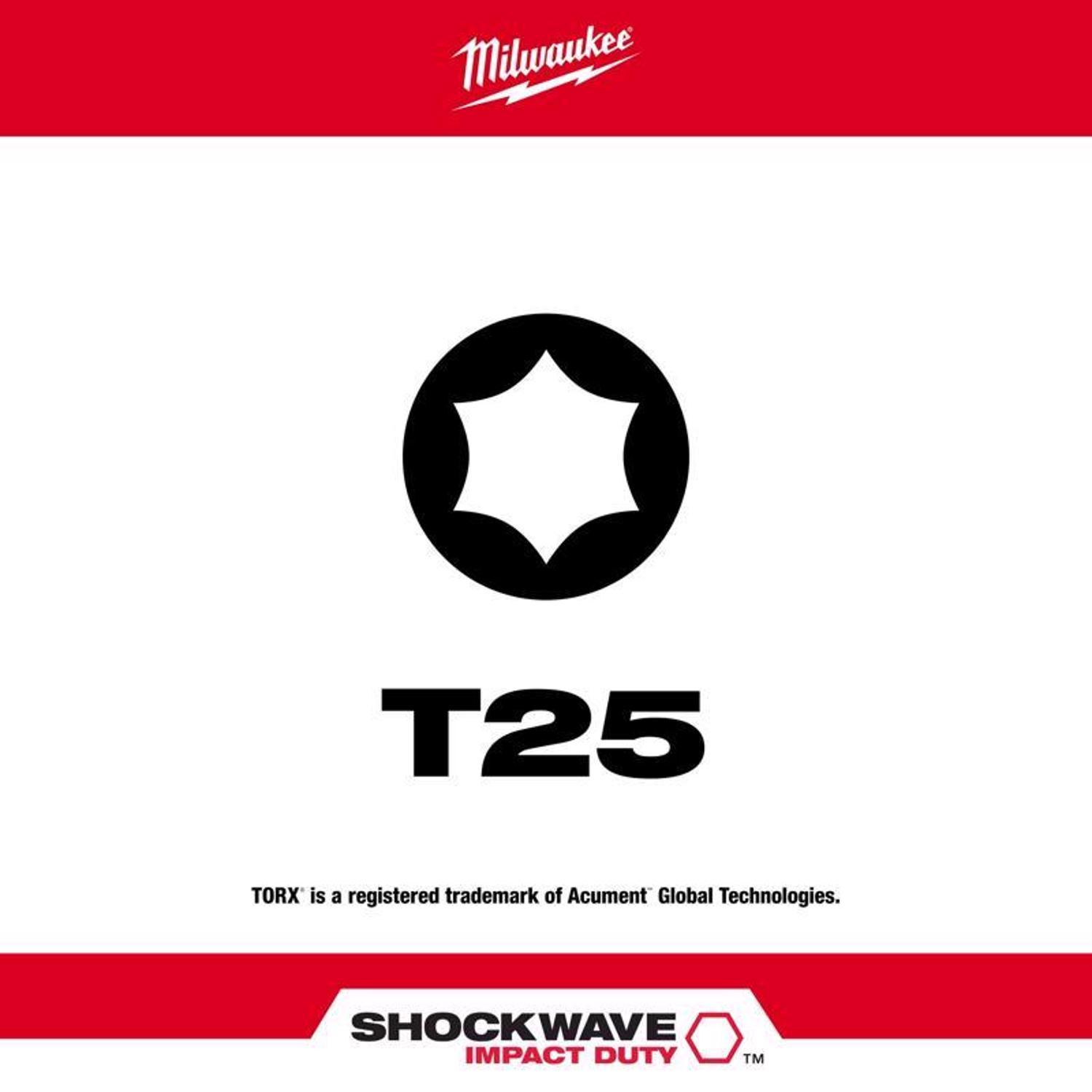 Milwaukee Shockwave Torx T25 X 1 in. L Impact Insert Bit Set Steel 15 pc
