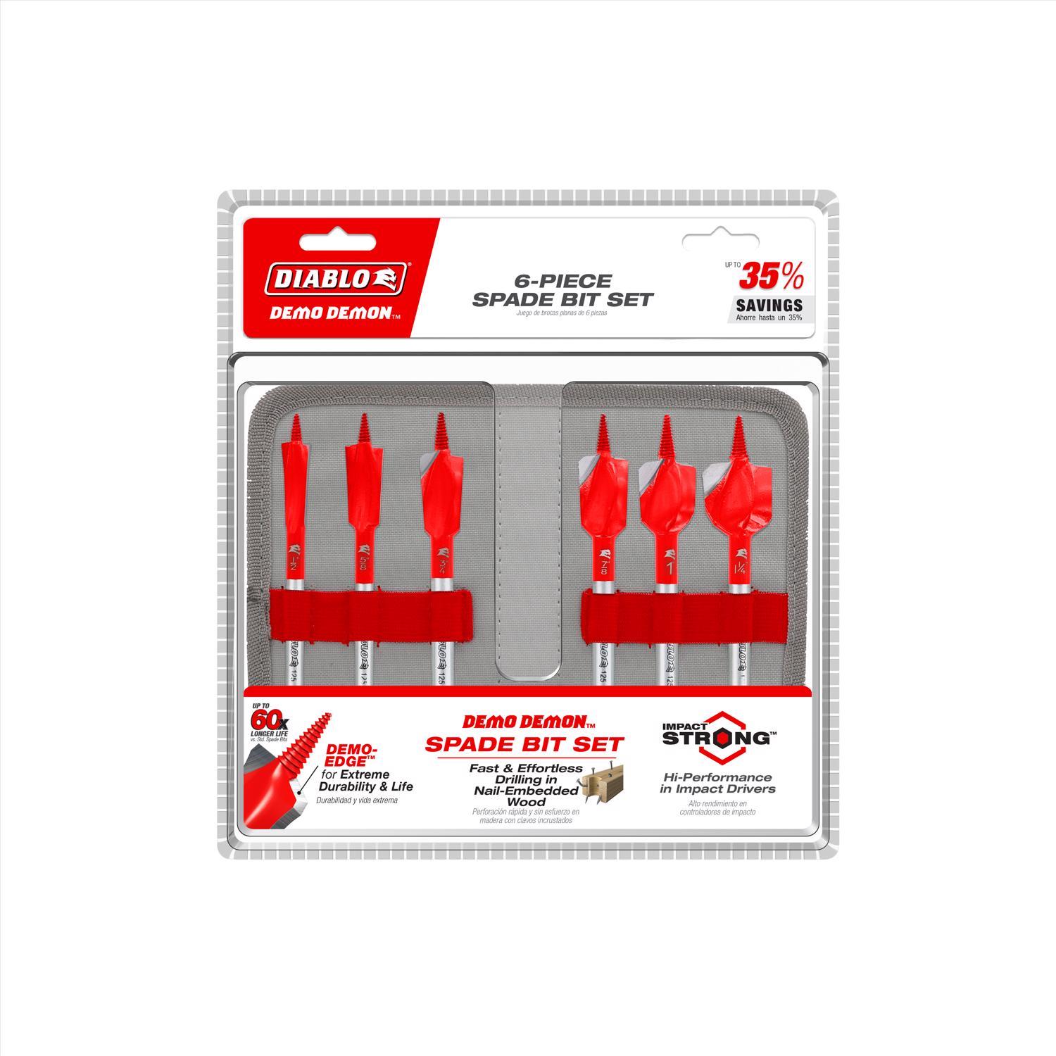 Diablo 6 in. L High Carbon Steel Nail-Embedded Wood Spade Bit Set Hex Shank 6 pc