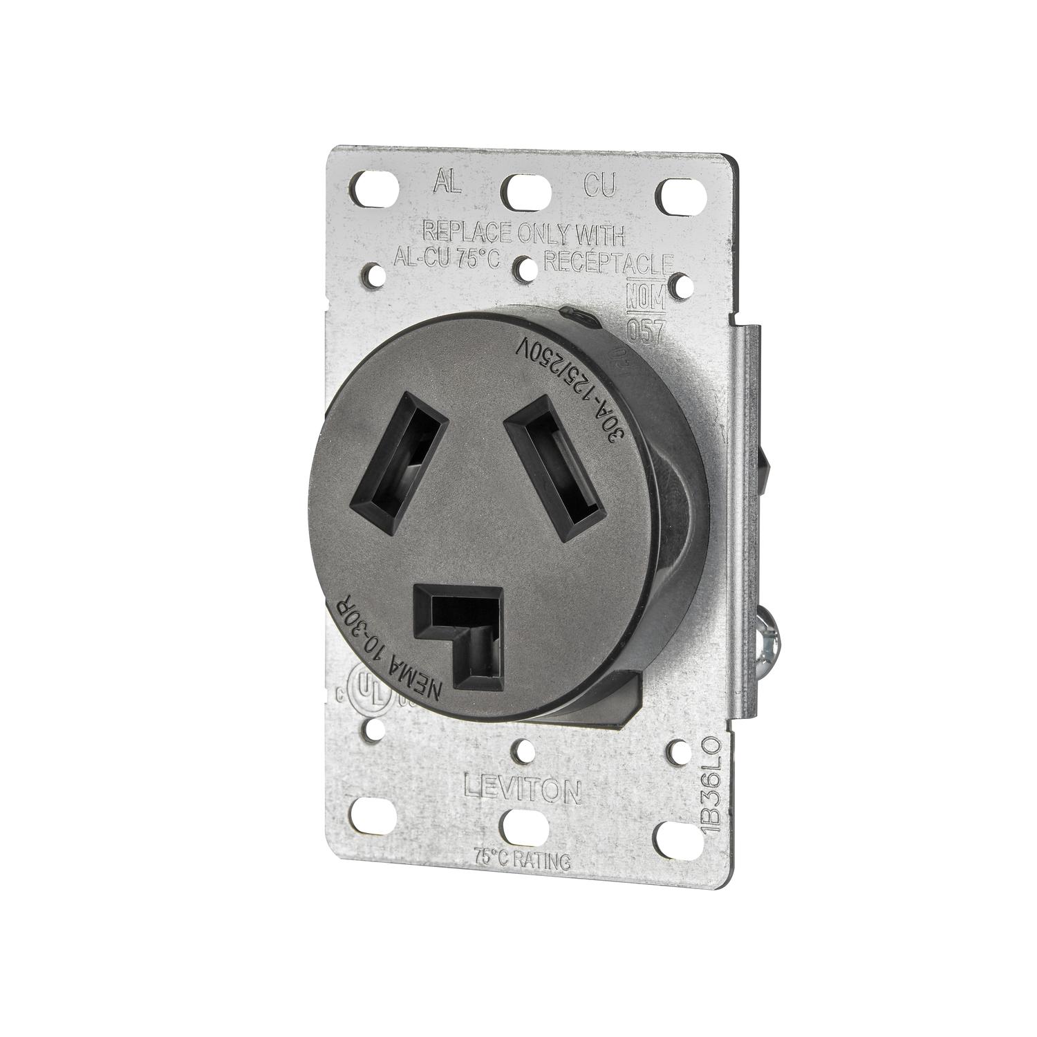 Leviton 30 amps 125/250 V Duplex Black Outlet 10-30R 1 pk