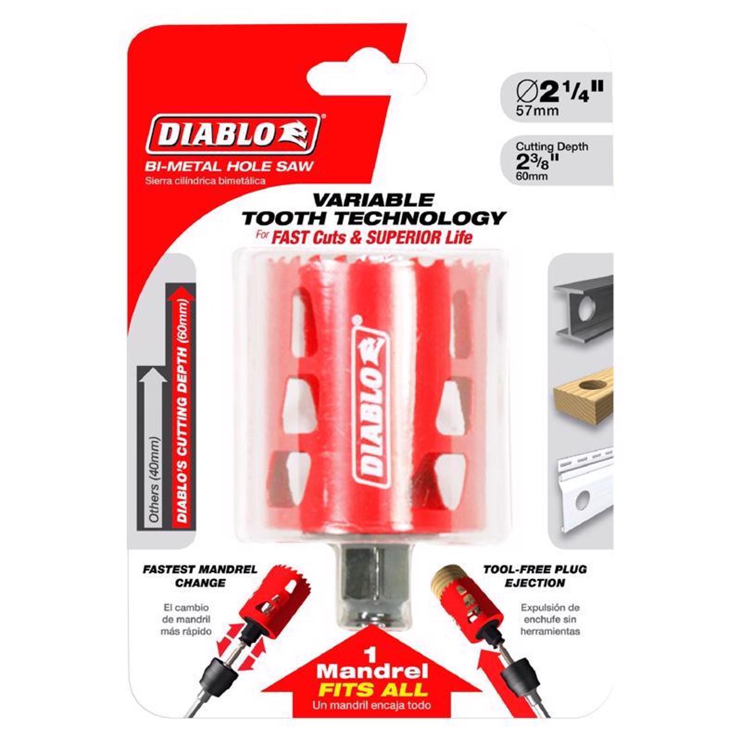 Diablo Snap-Lock Plus 2-1/4 in. Bi-Metal 2-3/8 in. L Hole Saw Arbor Included