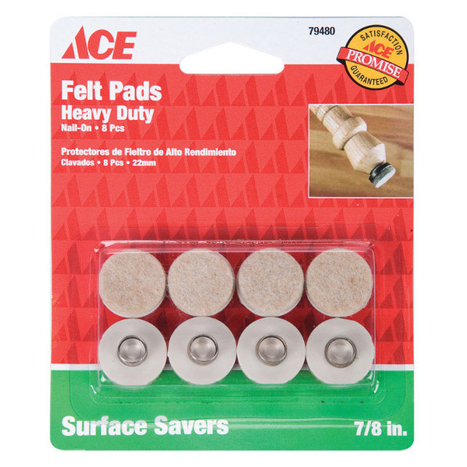 Ace Felt Protective Pad Brown Round 7/8 in. W 8 pk