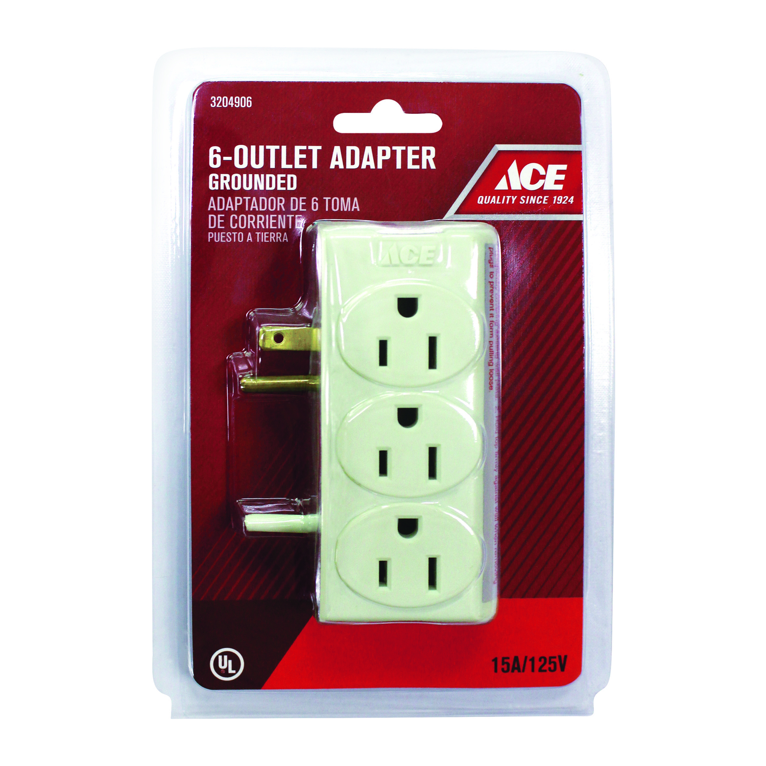 Ace Grounded 6 outlets Adapter 1 pk
