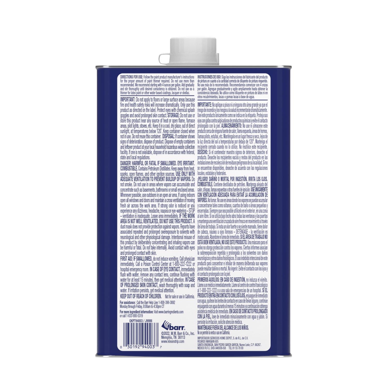 Klean Strip Mineral Spirits Paint Thinner 1 qt