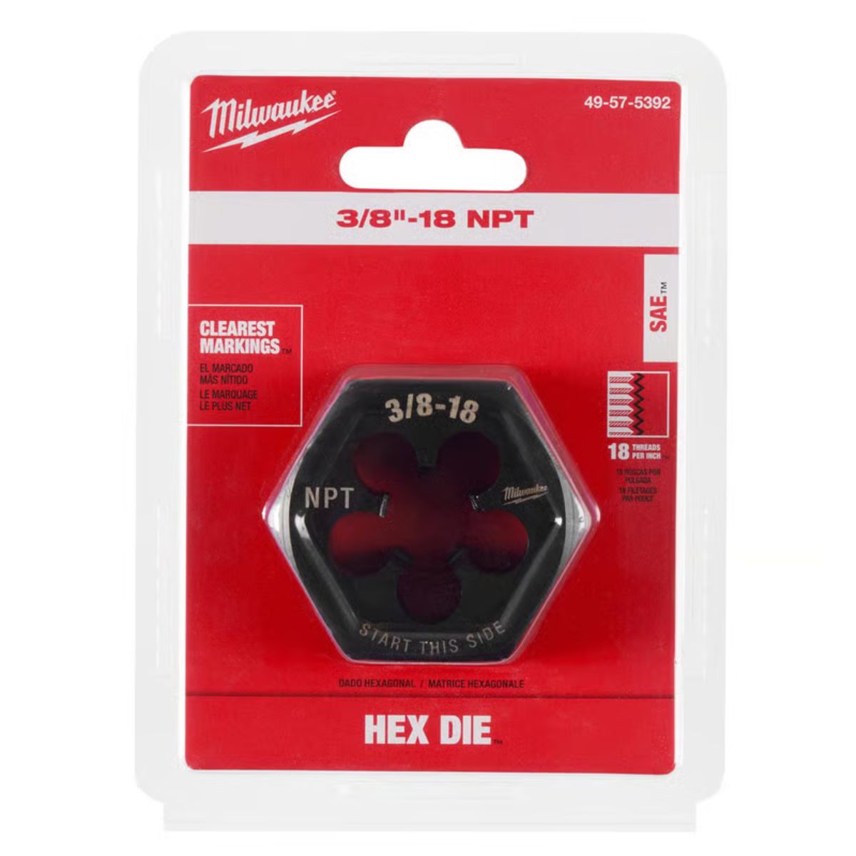Milwaukee SAE 3/8-18 NPT in. 2-1/6 in.Hex Threading Die