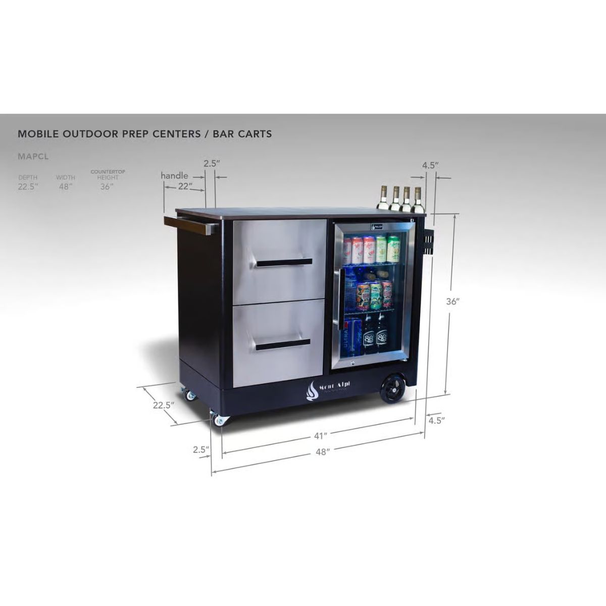 Mont Alpi Beverage Centers 1 Piece Black Metal Modern Mobile Bar Cart