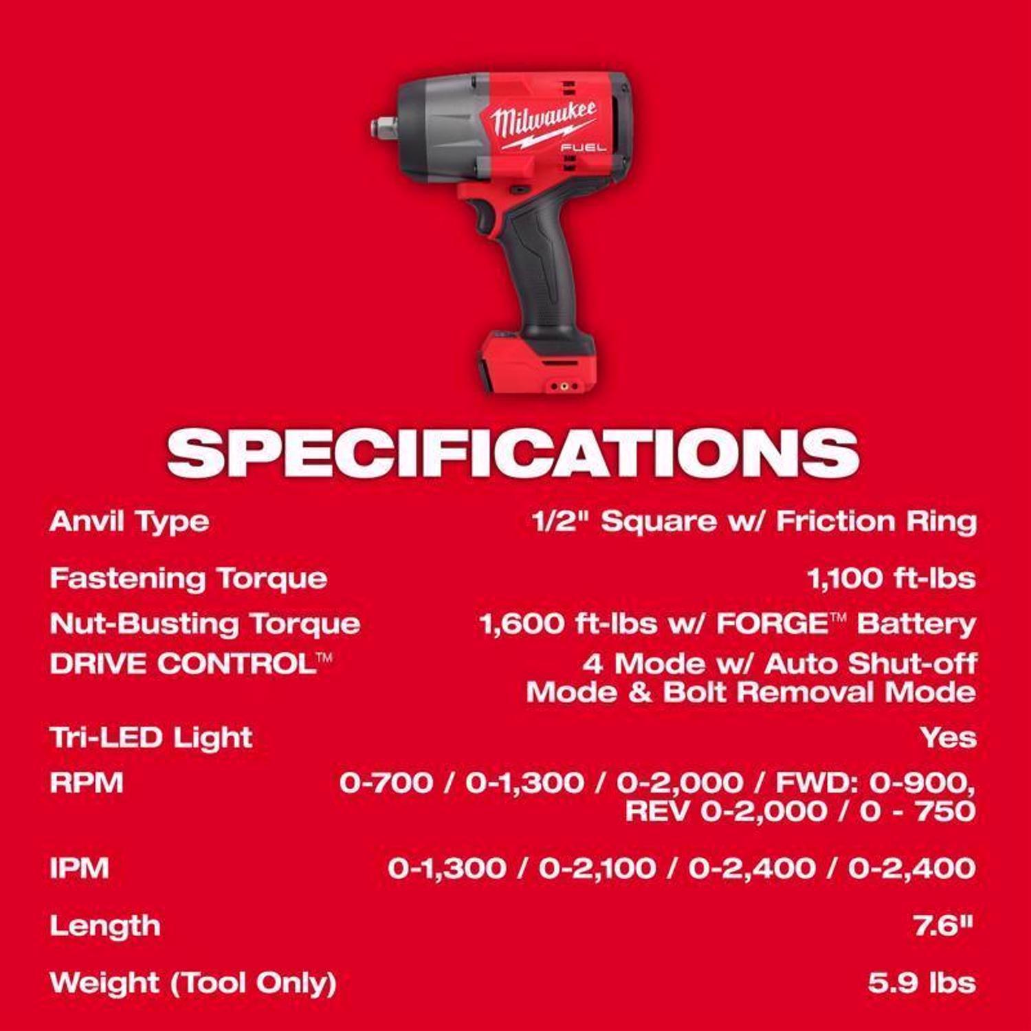 Milwaukee M18 FUEL 1/2 in. Cordless Brushless Impact Wrench Tool Only