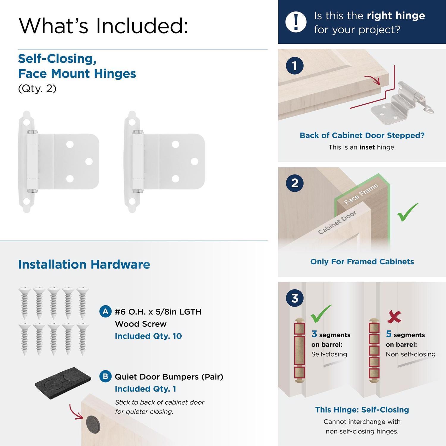 Amerock 2-15/79 in. W X 2-3/4 in. L White Steel Self-Closing Hinge 2 pk