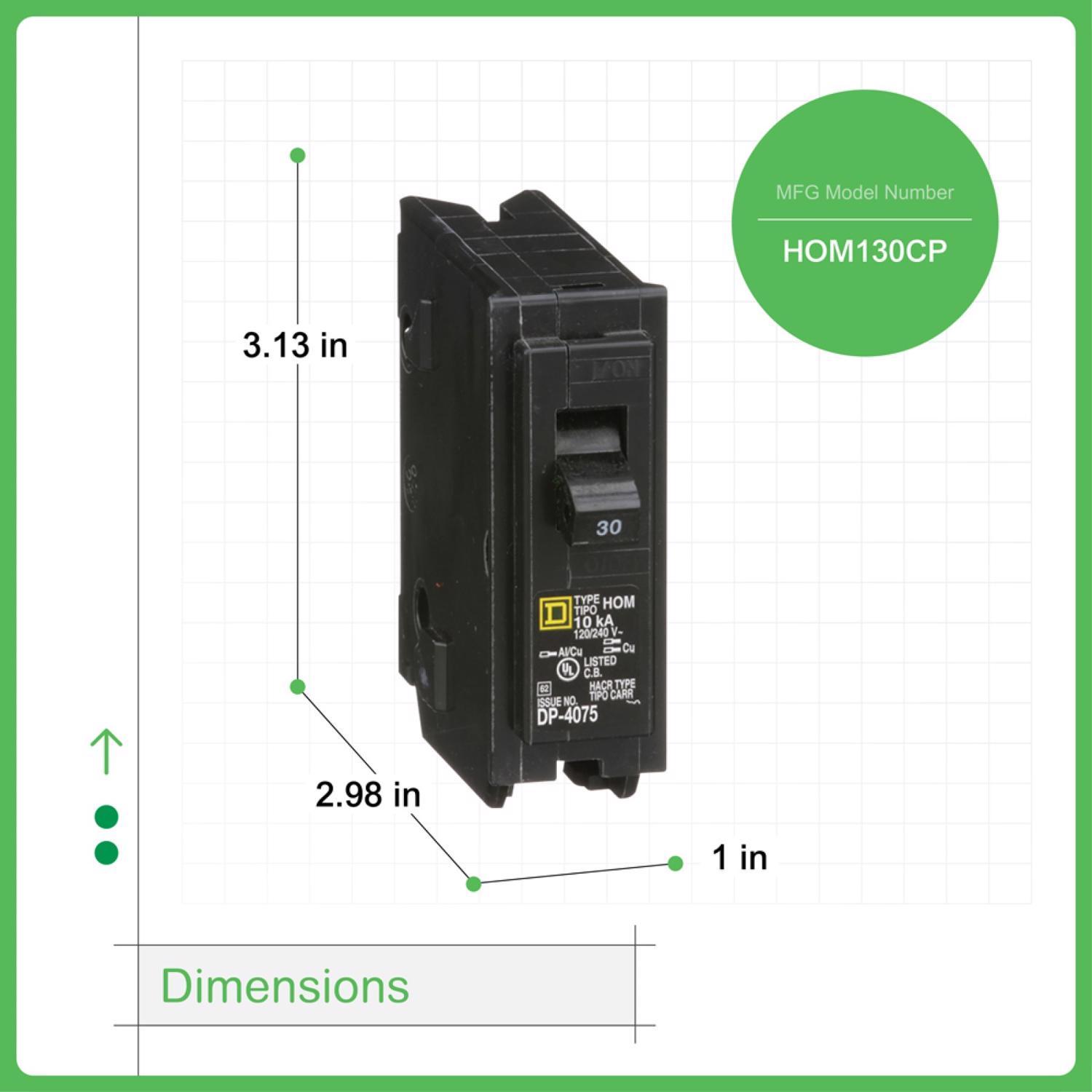 Square D HomeLine 30 amps Surge Single Pole Circuit Breaker