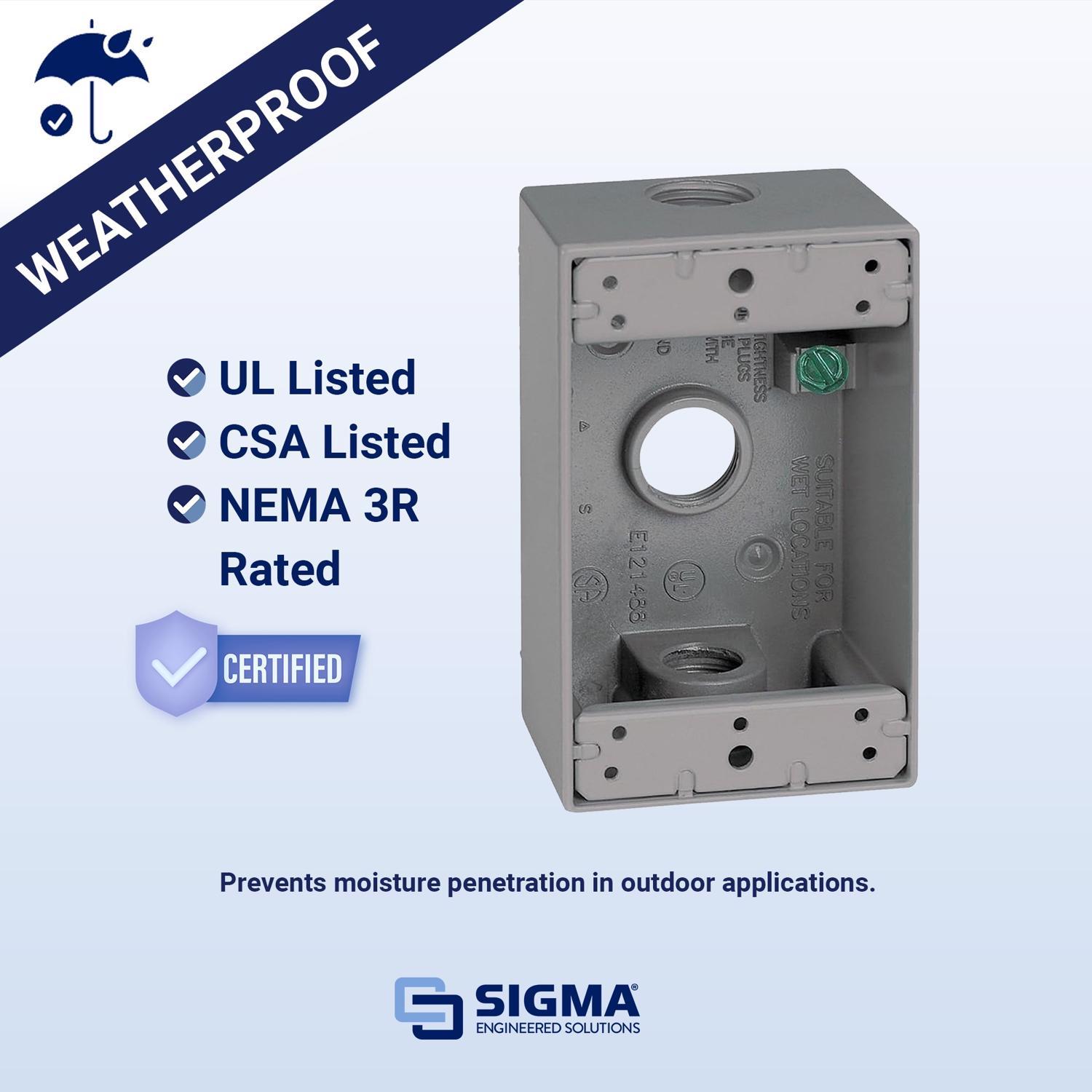 Sigma Engineered Solutions New Work 18.3 cu in Rectangle Die-Cast Metal Weatherproof Box Gray