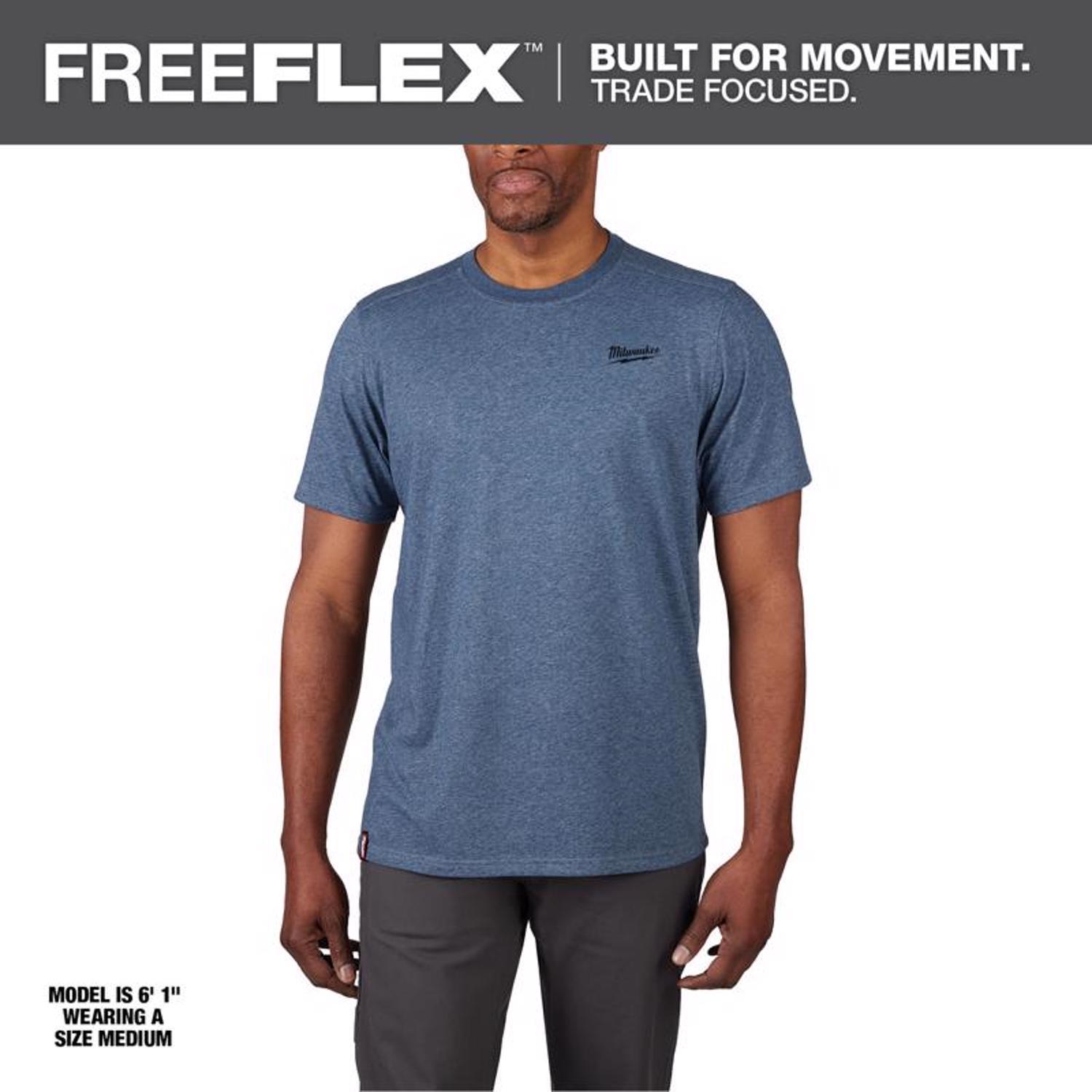 Milwaukee XL Short Sleeve Men's Crew Neck Blue Hybrid Work Tee Shirt